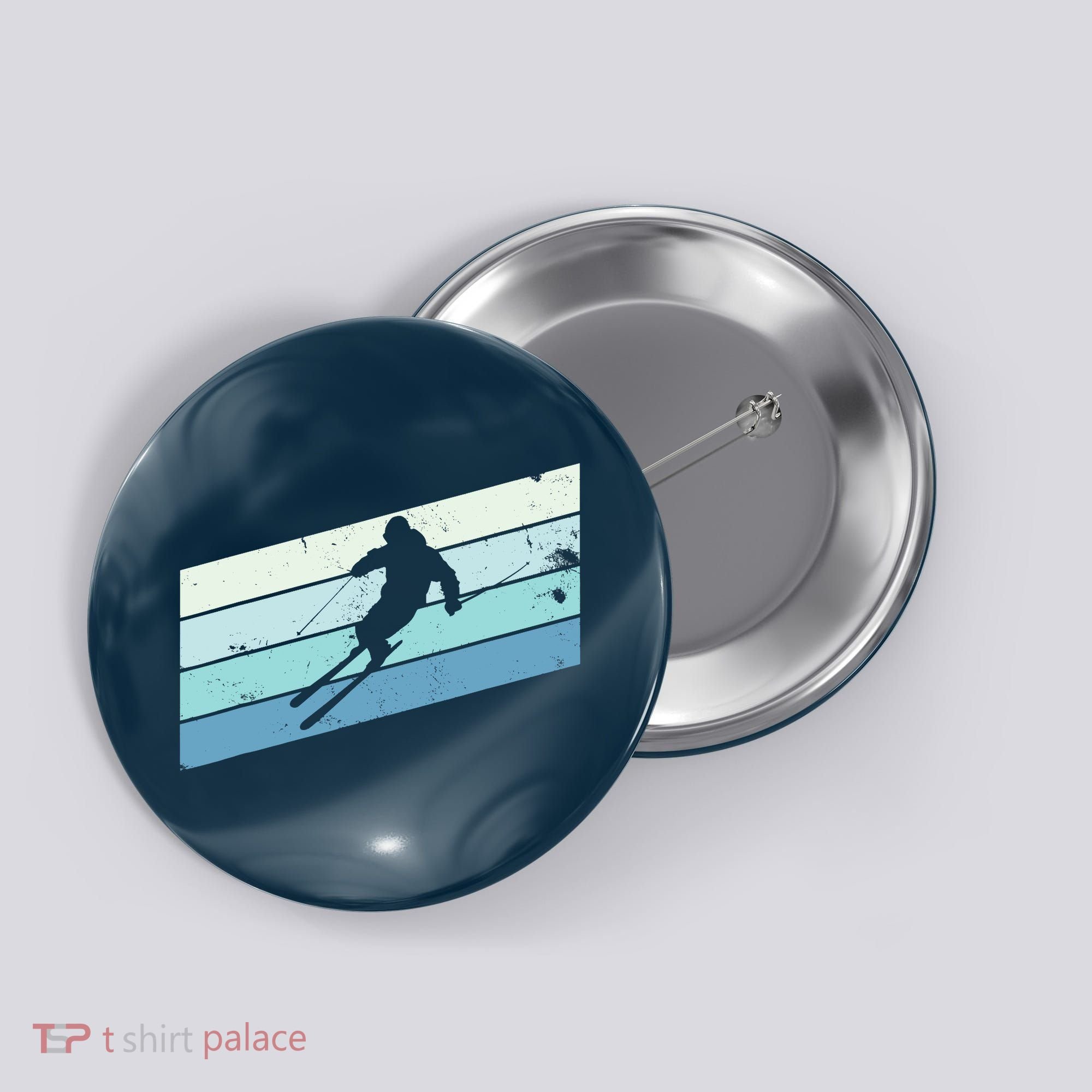 Winter Sports And Snow Skier Retro Snow Skiing Button