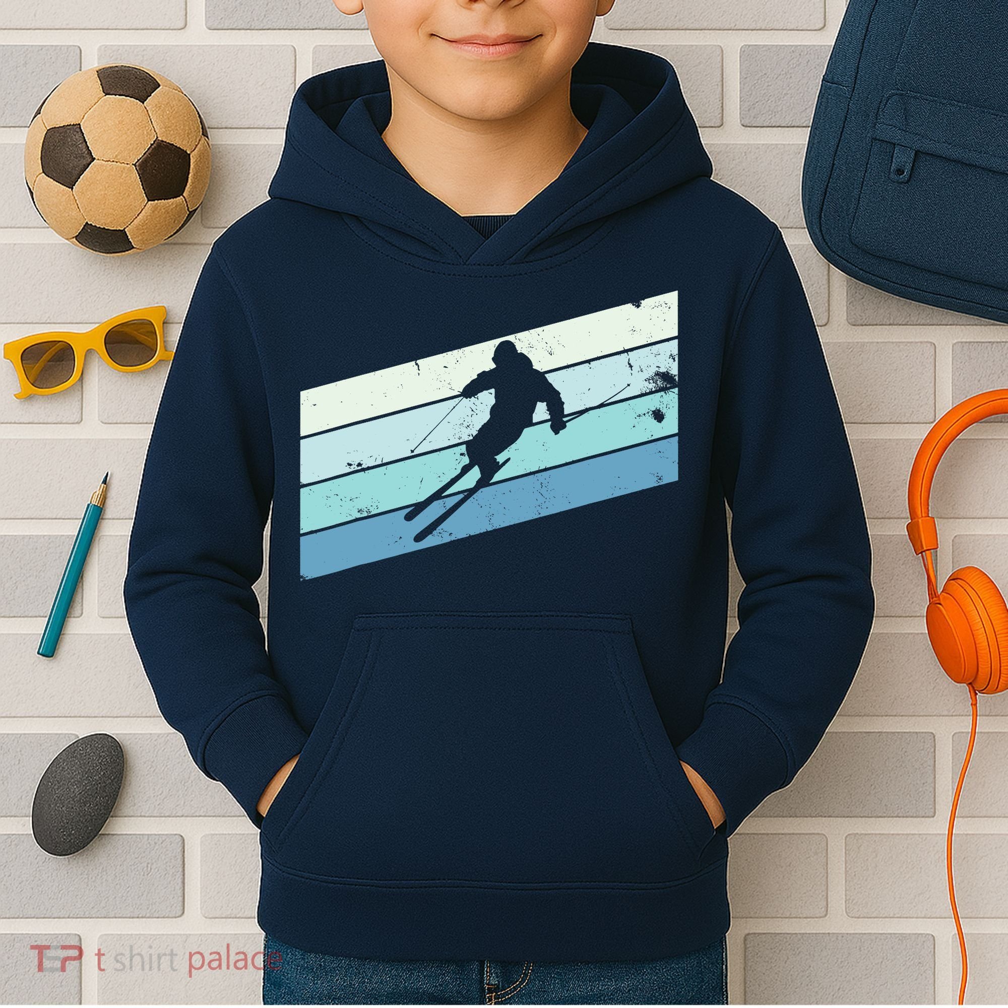 Winter Sports And Snow Skier Retro Snow Skiing Kids Hoodie