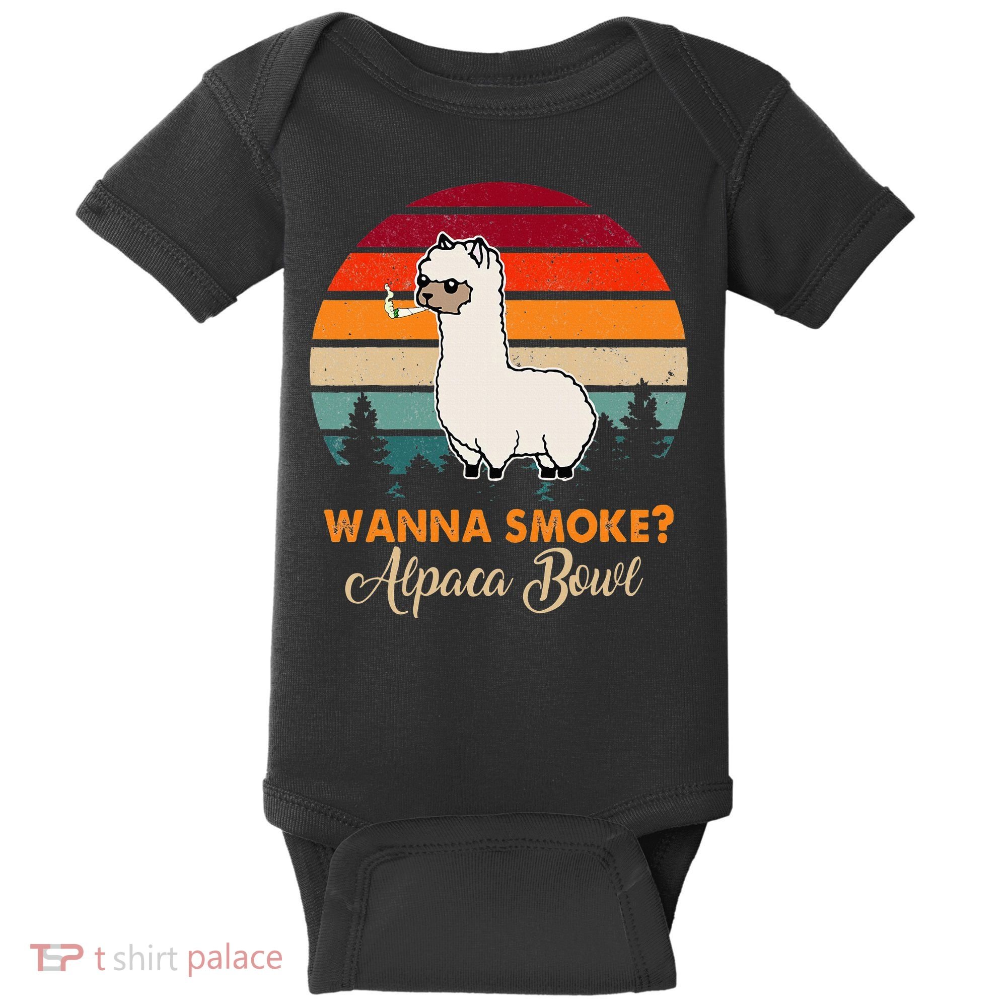 Wanna Smoke Alpaca Bowl Funny Alpaca Baby Bodysuit