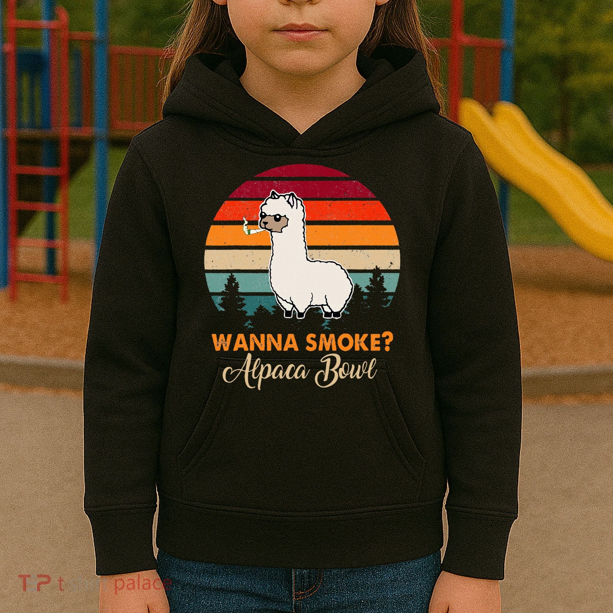 Wanna Smoke Alpaca Bowl Funny Alpaca Kids Hoodie