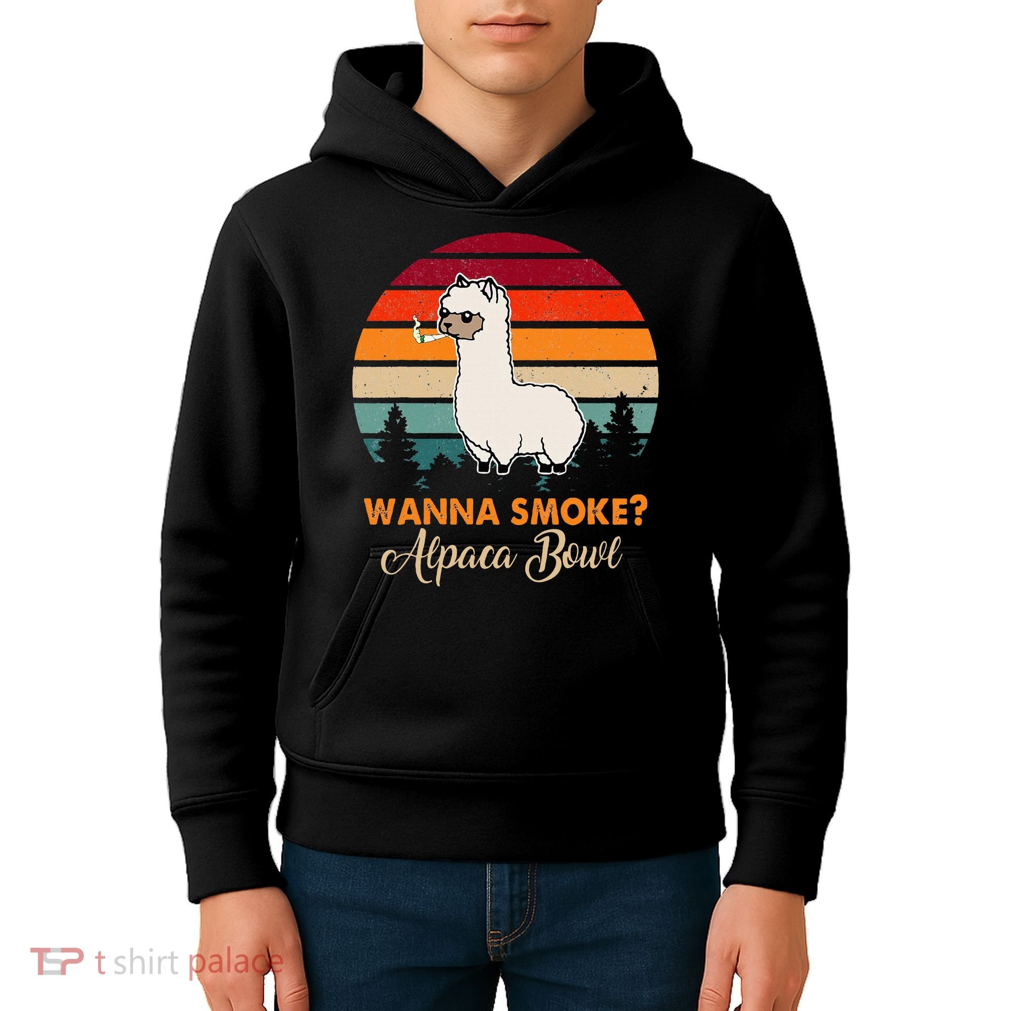 Wanna Smoke Alpaca Bowl Funny Alpaca Kids Hoodie