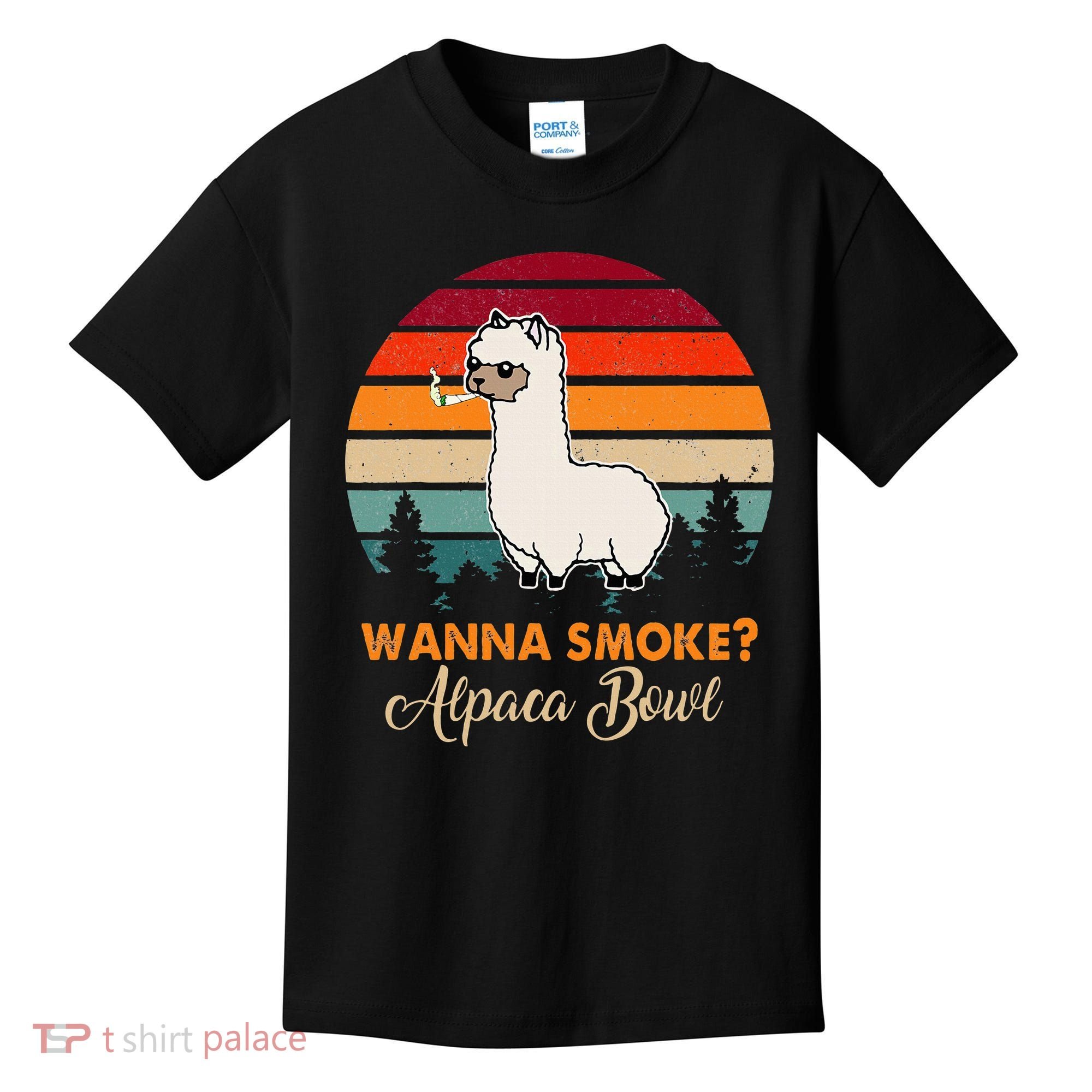 Wanna Smoke Alpaca Bowl Funny Alpaca Kids T-Shirt