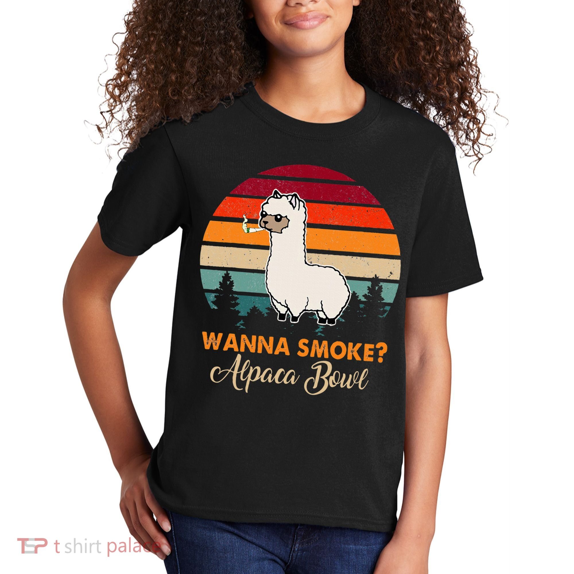 Wanna Smoke Alpaca Bowl Funny Alpaca Kids T-Shirt