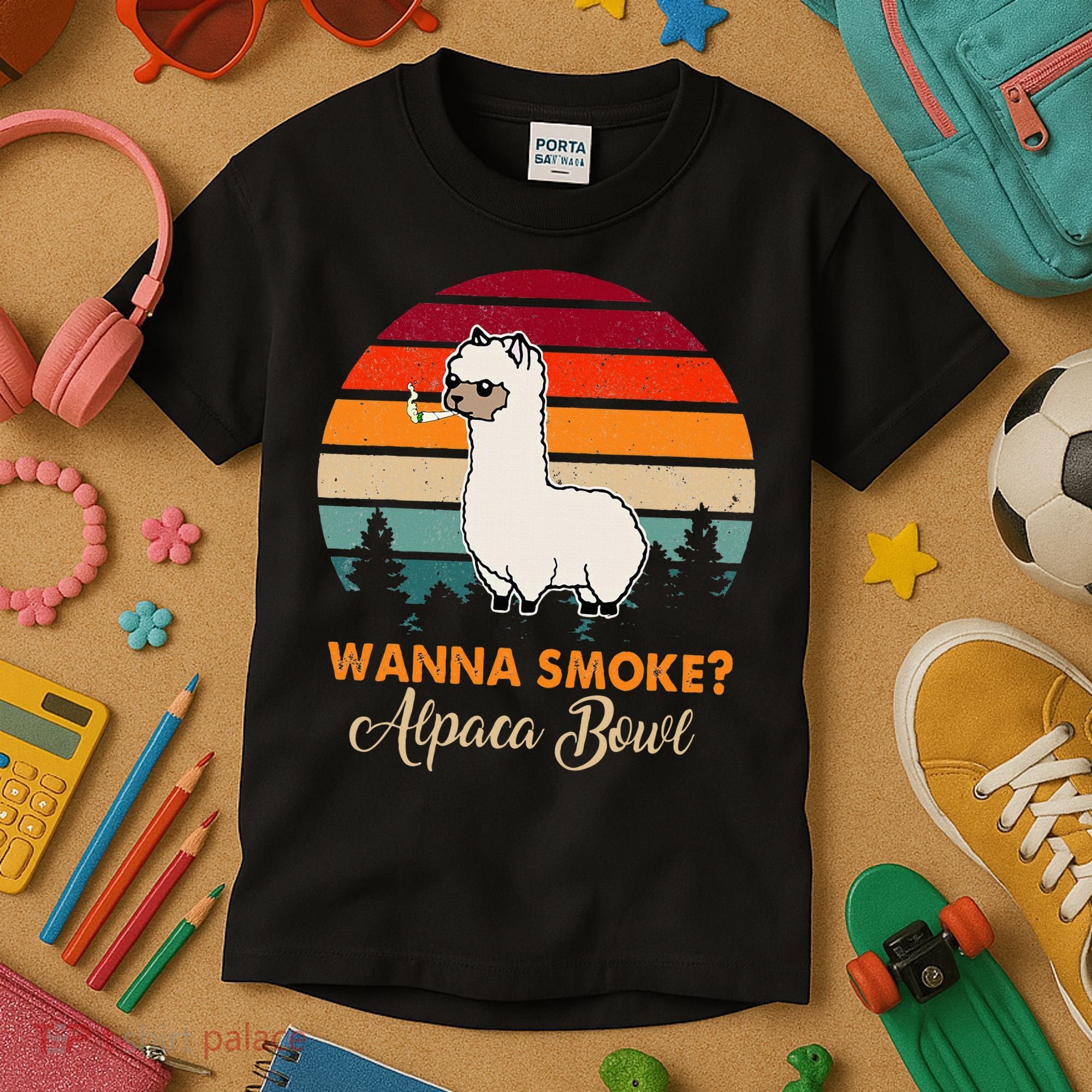 Wanna Smoke Alpaca Bowl Funny Alpaca Kids T-Shirt