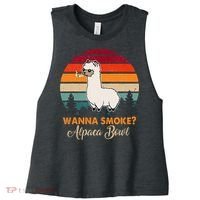 Wanna Smoke Alpaca Bowl Funny Alpaca Women's Racerback Cropped Tank thumb 0