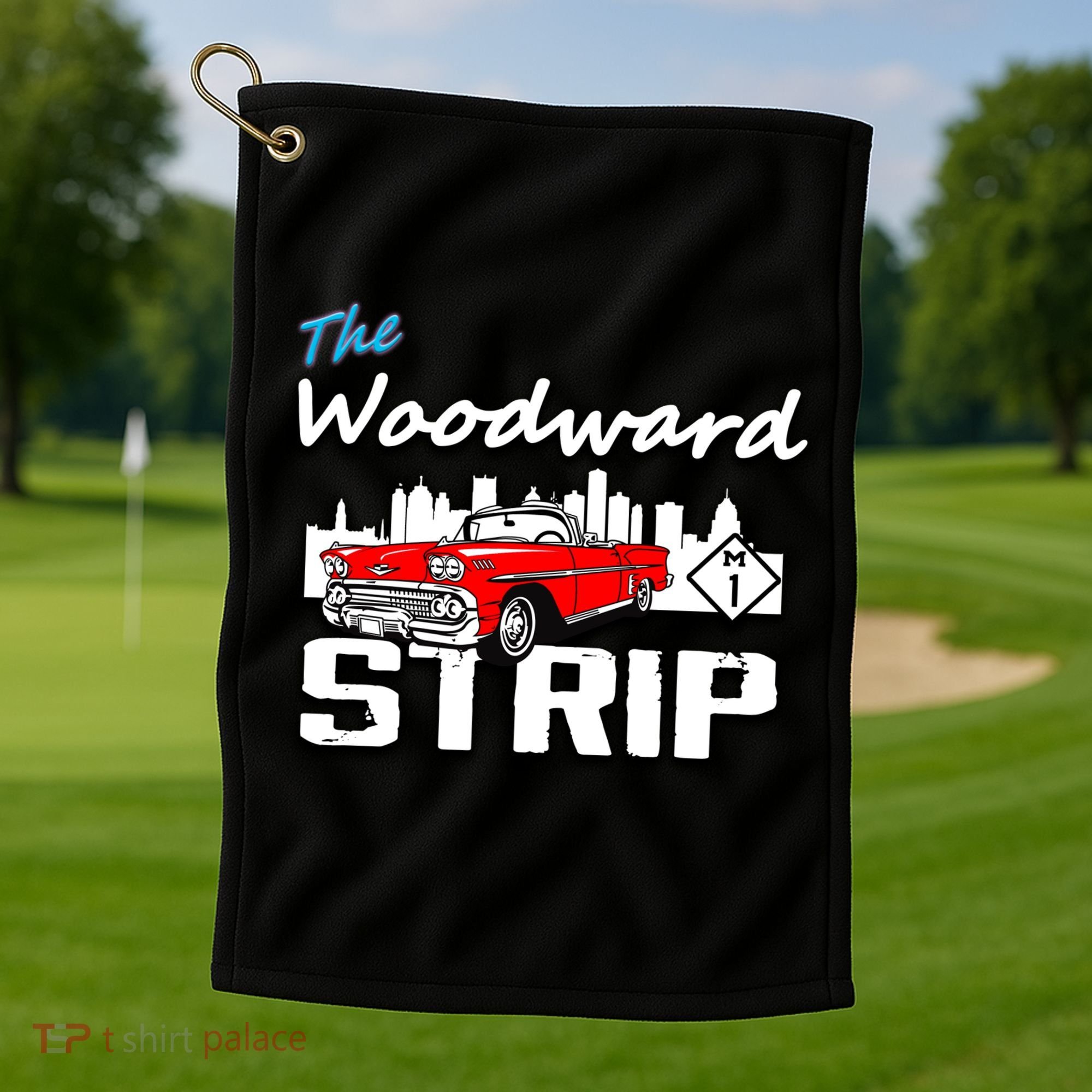 Woodward Strip Classic Car Golf Towel