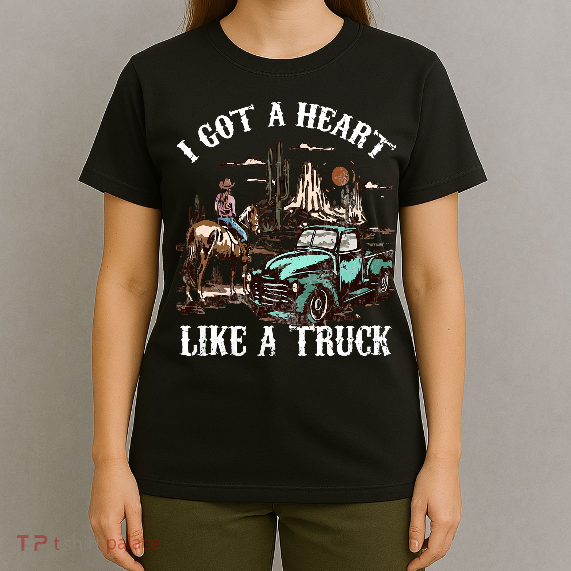 Western Sunset Cow I Got A Heart Like A Truck Vintage T-Shirt