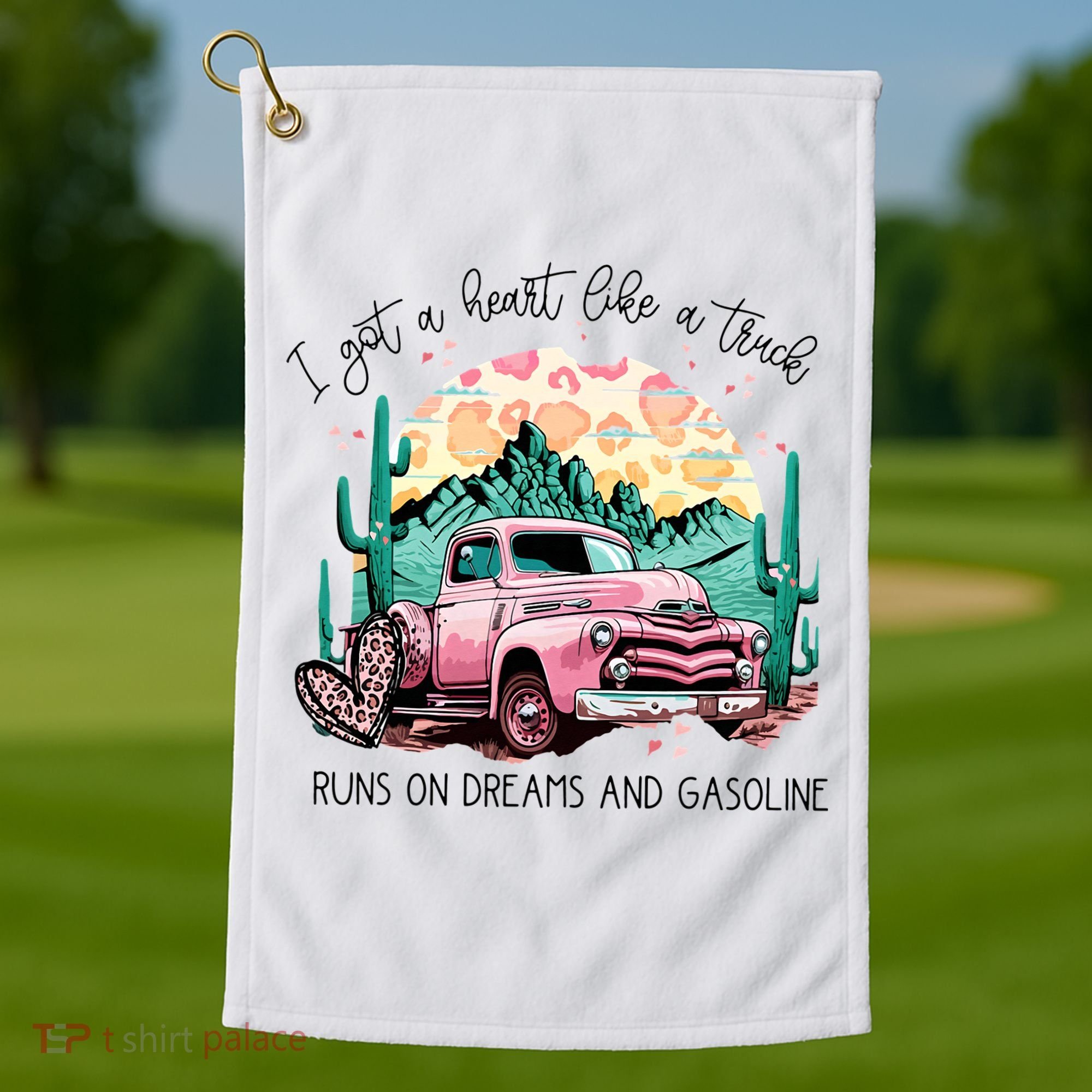 Western Sunset Cow I Got A Heart Like A Truck Golf Towel