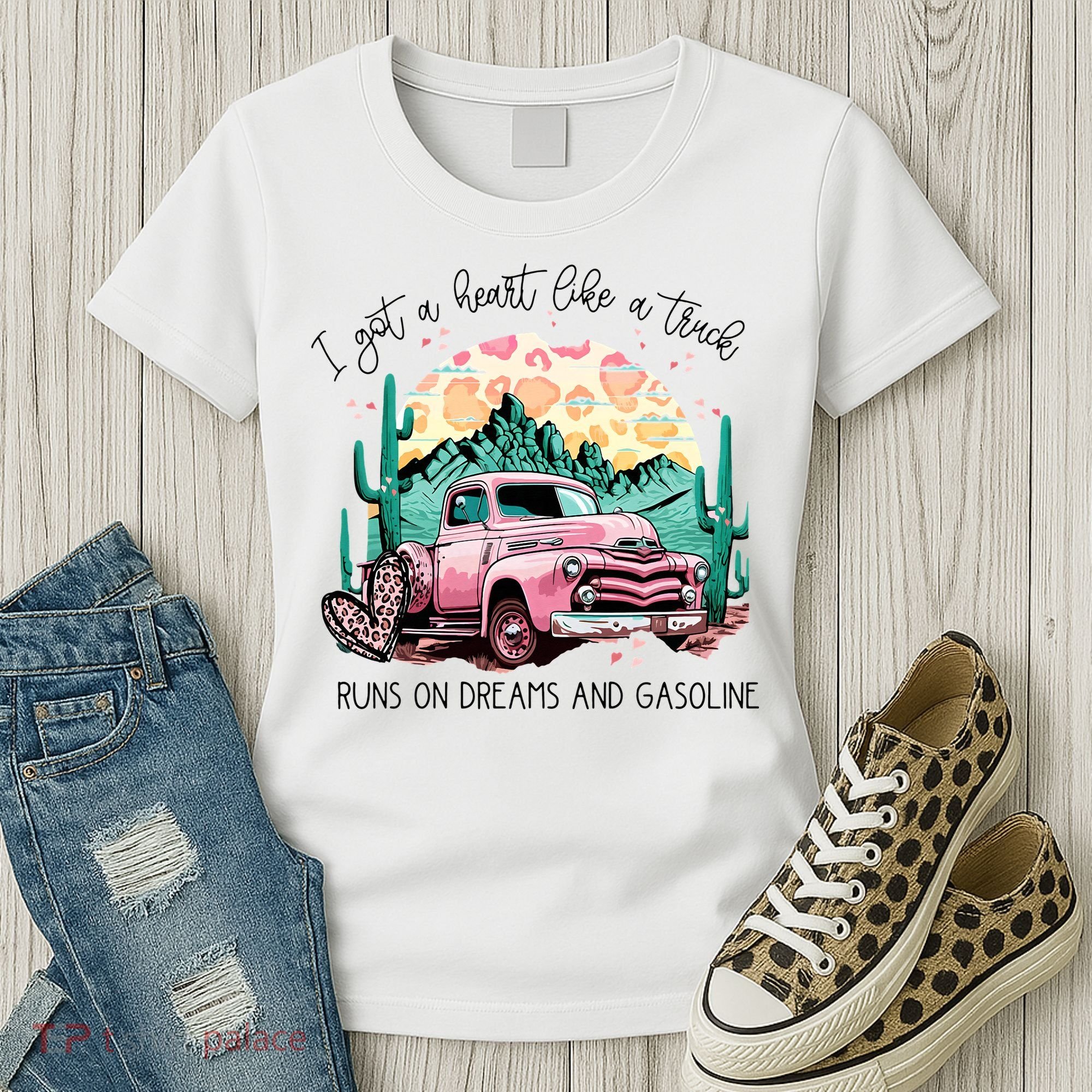 Western Sunset Cow I Got A Heart Like A Truck Women's T-Shirt
