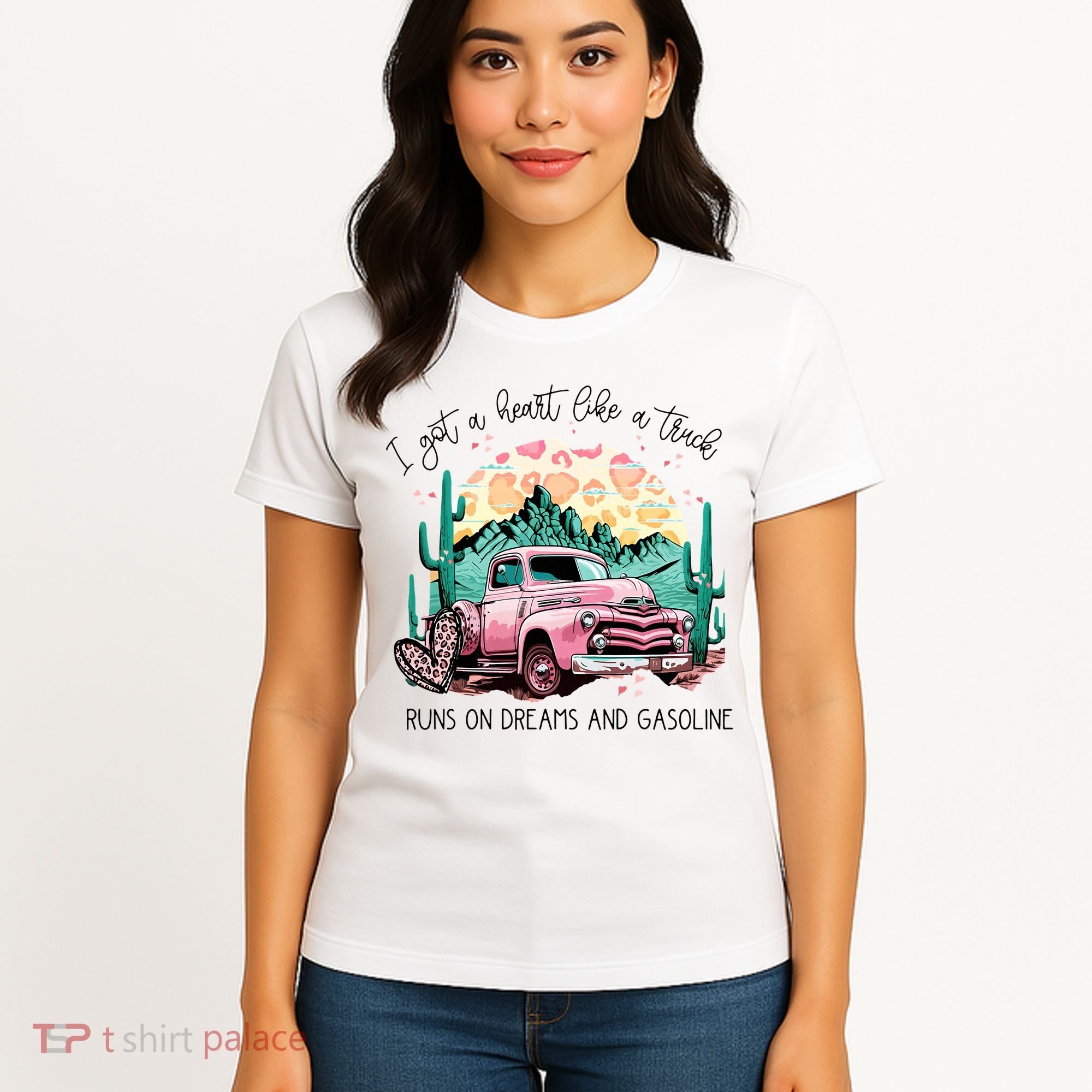 Western Sunset Cow I Got A Heart Like A Truck Women's T-Shirt