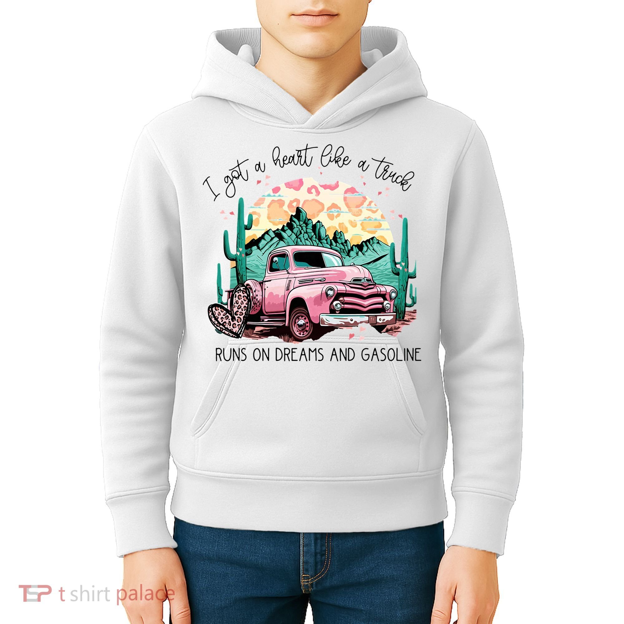 Western Sunset Cow I Got A Heart Like A Truck Kids Hoodie