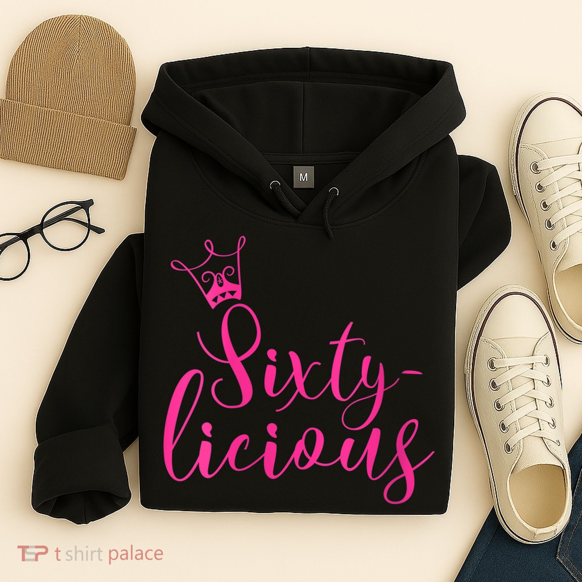 Wo Sixty-licious Crown Queen 60th Birthday Pink Sixtylicious V-Neck Hoodie