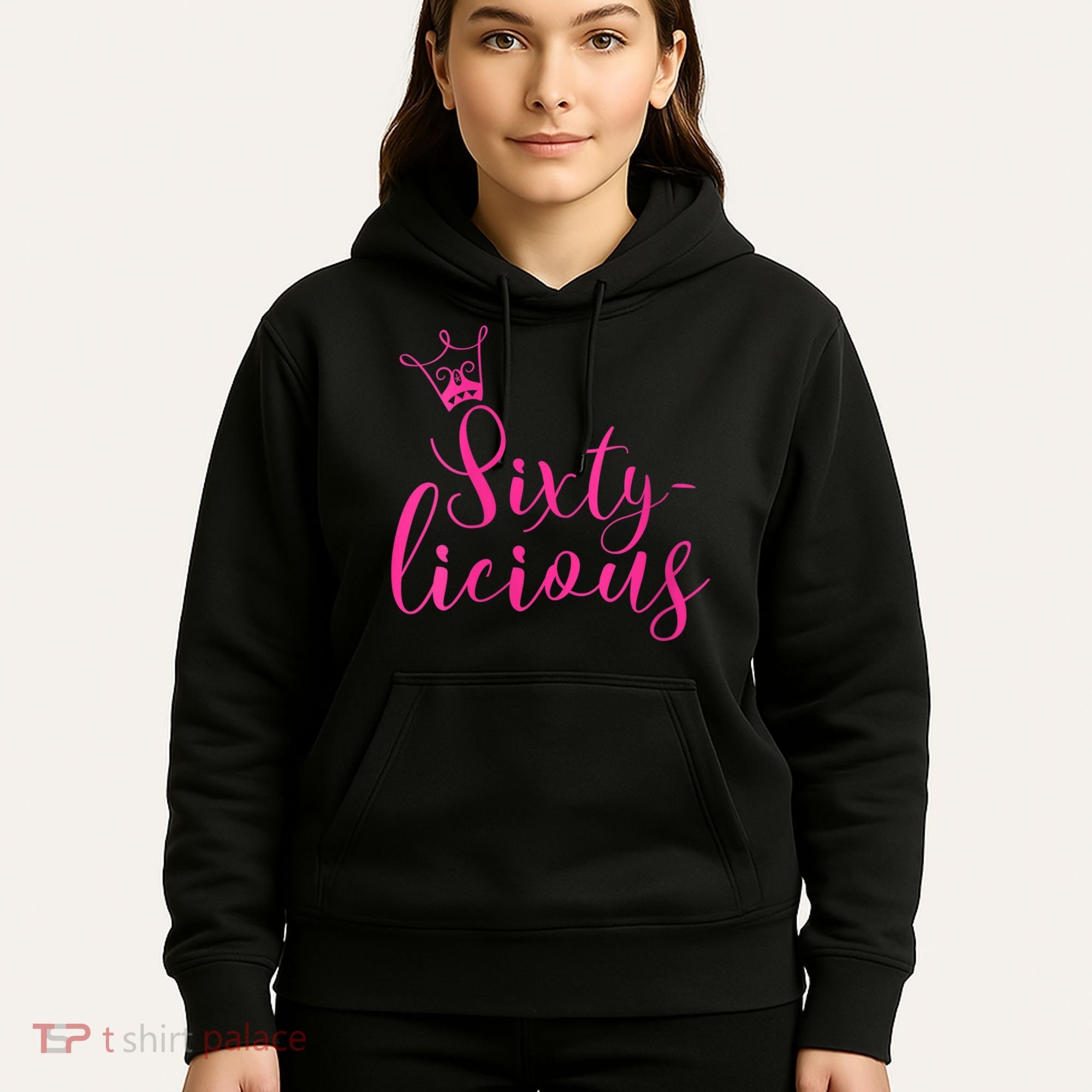 Wo Sixty-licious Crown Queen 60th Birthday Pink Sixtylicious V-Neck Hoodie