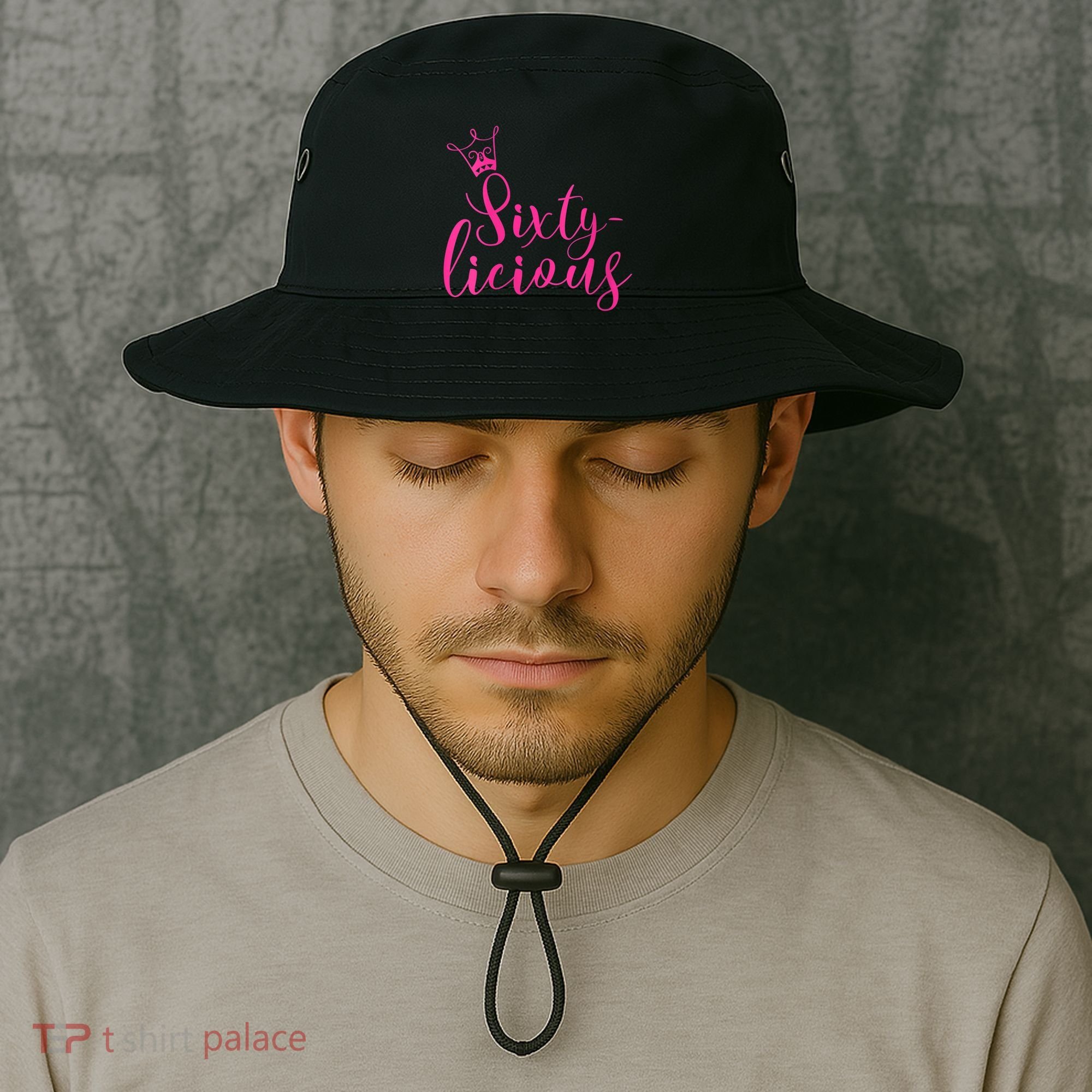 Wo Sixty-licious Crown Queen 60th Birthday Pink Sixtylicious V-Neck Bucket Hat
