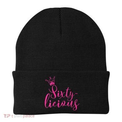 Wo Sixty-licious Crown Queen 60th Birthday Pink Sixtylicious V-Neck Beanie