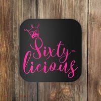 Wo Sixty-licious Crown Queen 60th Birthday Pink Sixtylicious V-Neck Coaster thumb 0