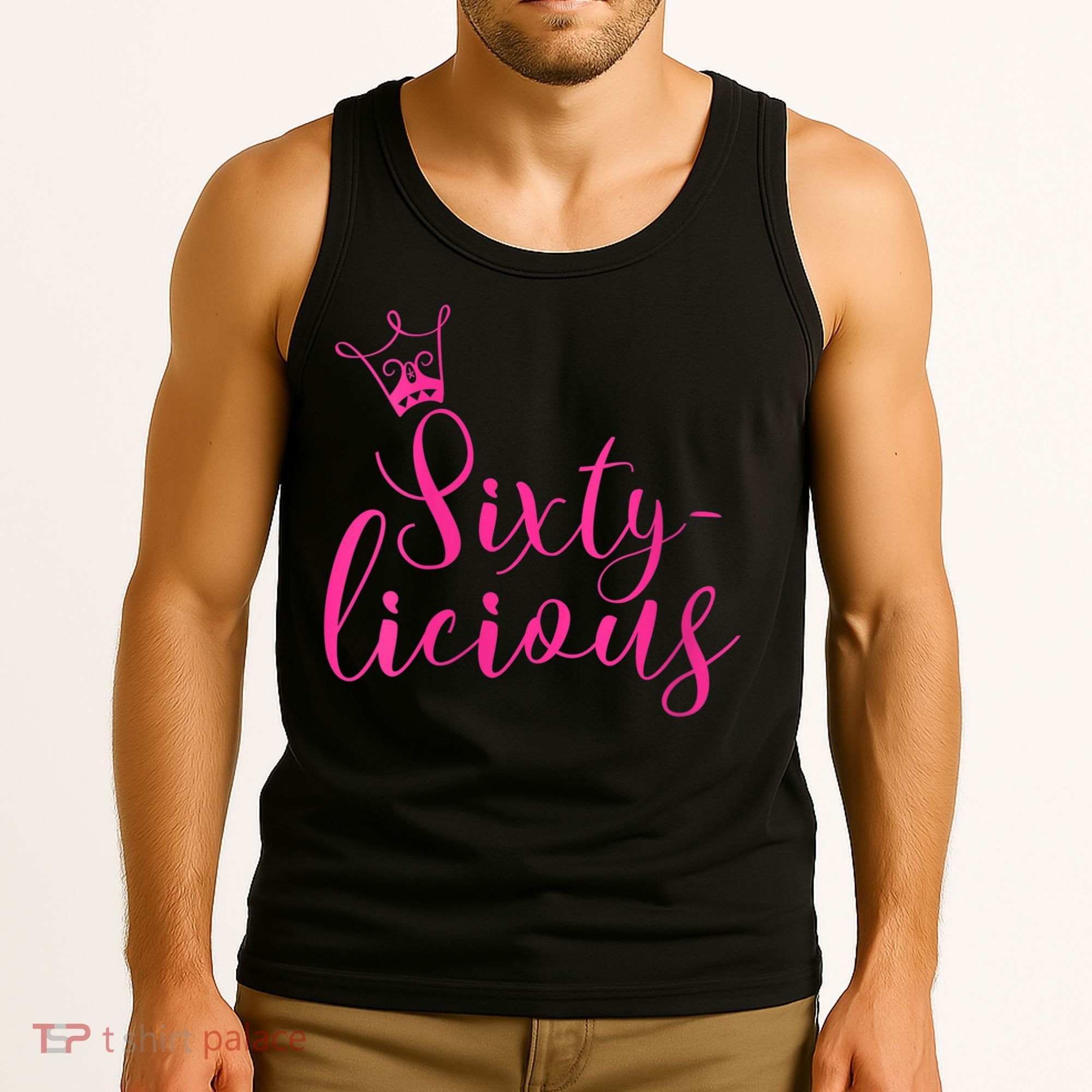 Wo Sixty-licious Crown Queen 60th Birthday Pink Sixtylicious V-Neck Tank Top