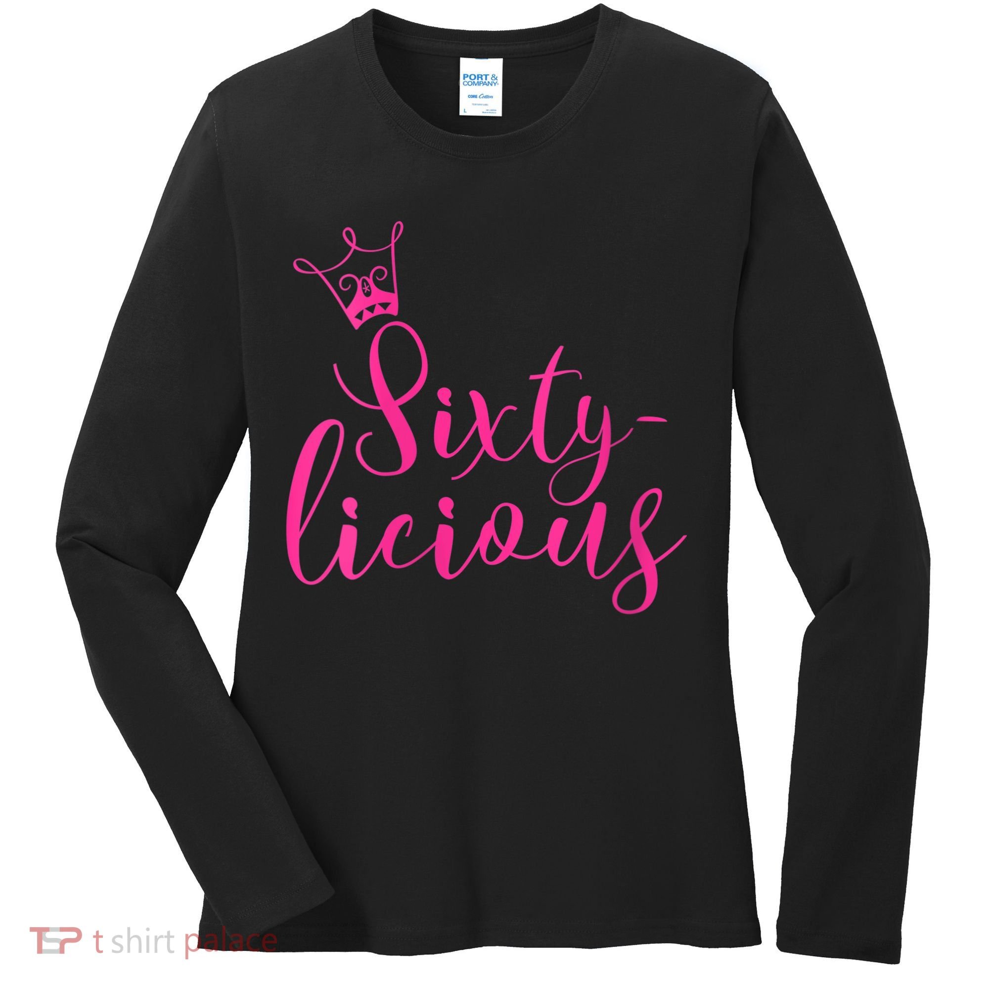Wo Sixty-licious Crown Queen 60th Birthday Pink Sixtylicious V-Neck Women's Long Sleeve Shirt