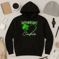 Wo Shenanigans Coordinator Green Heart Shamrock St Patricks Day Hoodie thumb 3