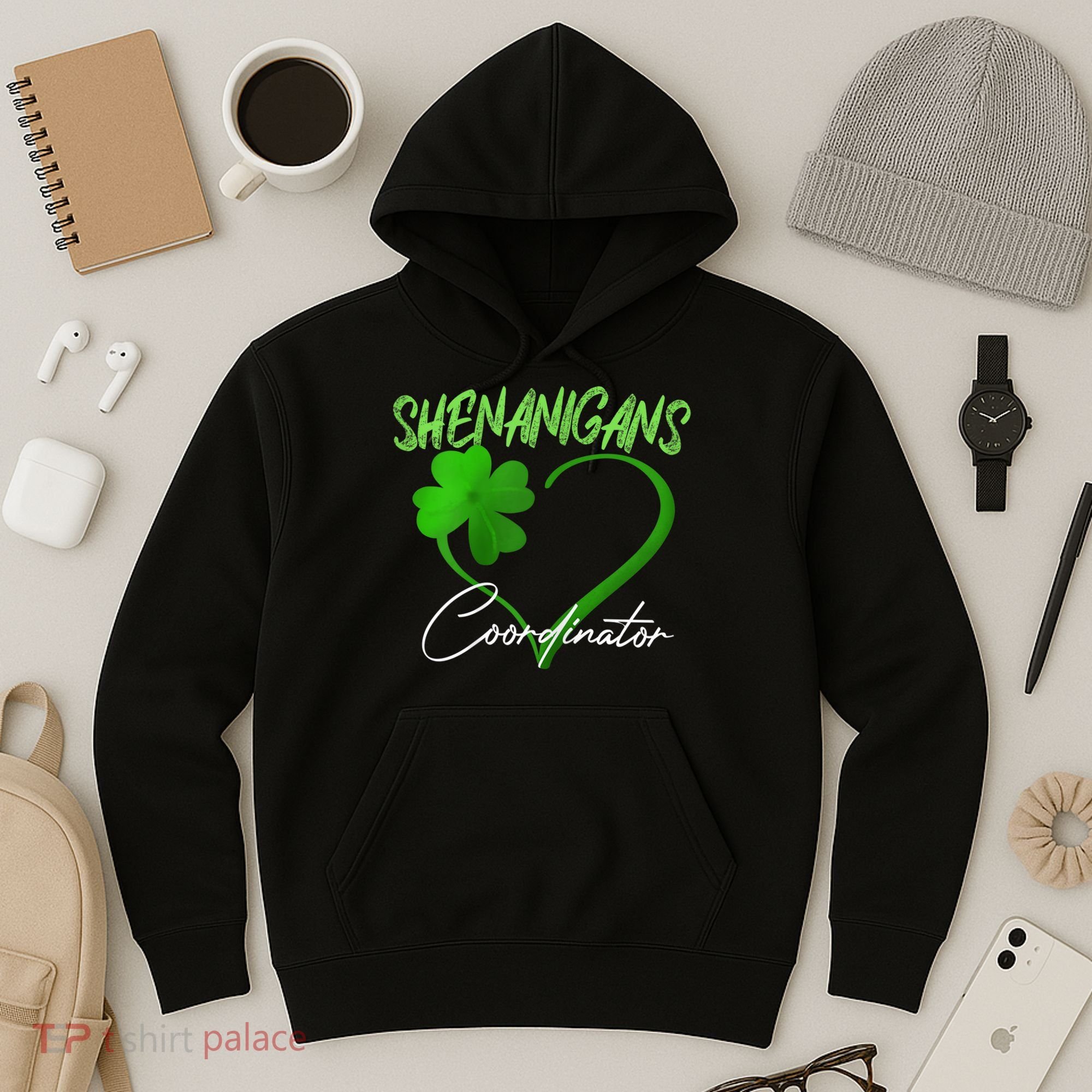 Wo Shenanigans Coordinator Green Heart Shamrock St Patricks Day Hoodie