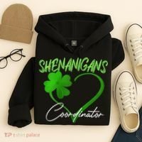 Wo Shenanigans Coordinator Green Heart Shamrock St Patricks Day Hoodie thumb 4