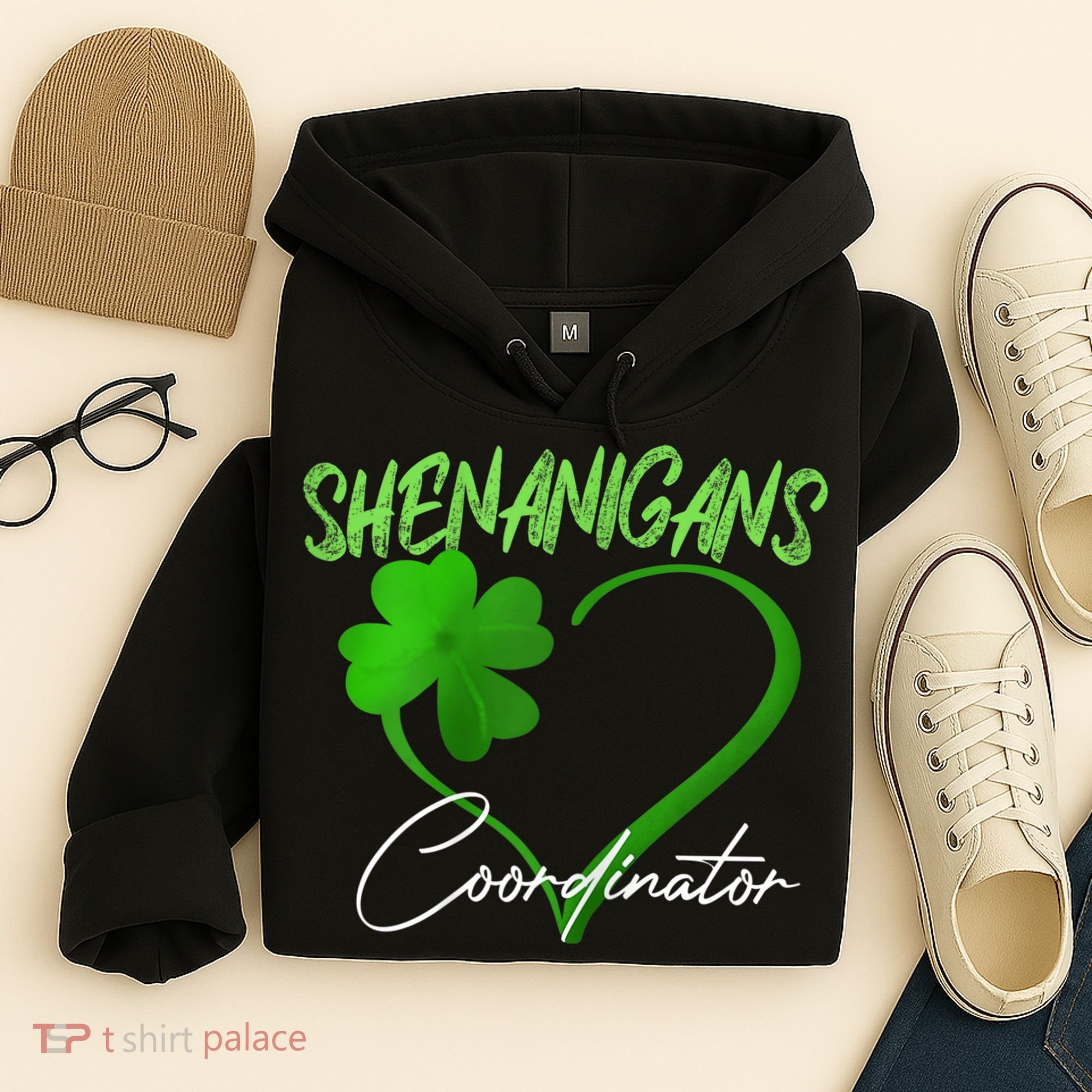 Wo Shenanigans Coordinator Green Heart Shamrock St Patricks Day Hoodie