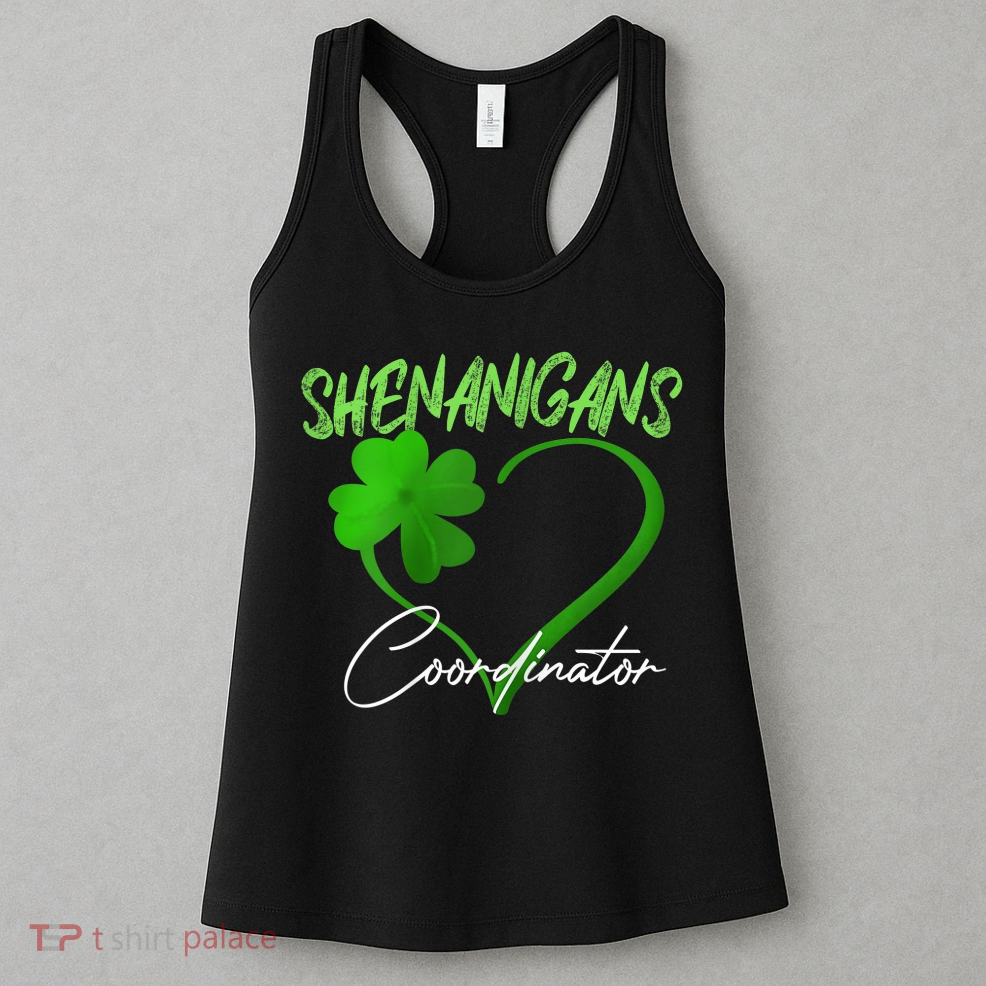 Wo Shenanigans Coordinator Green Heart Shamrock St Patricks Day Women's Tank Top