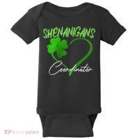 Wo Shenanigans Coordinator Green Heart Shamrock St Patricks Day Baby Bodysuit thumb 0