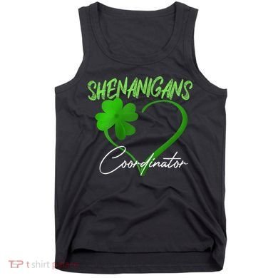 Wo Shenanigans Coordinator Green Heart Shamrock St Patricks Day Tank Top