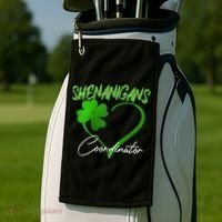 Wo Shenanigans Coordinator Green Heart Shamrock St Patricks Day Golf Towel thumb 2