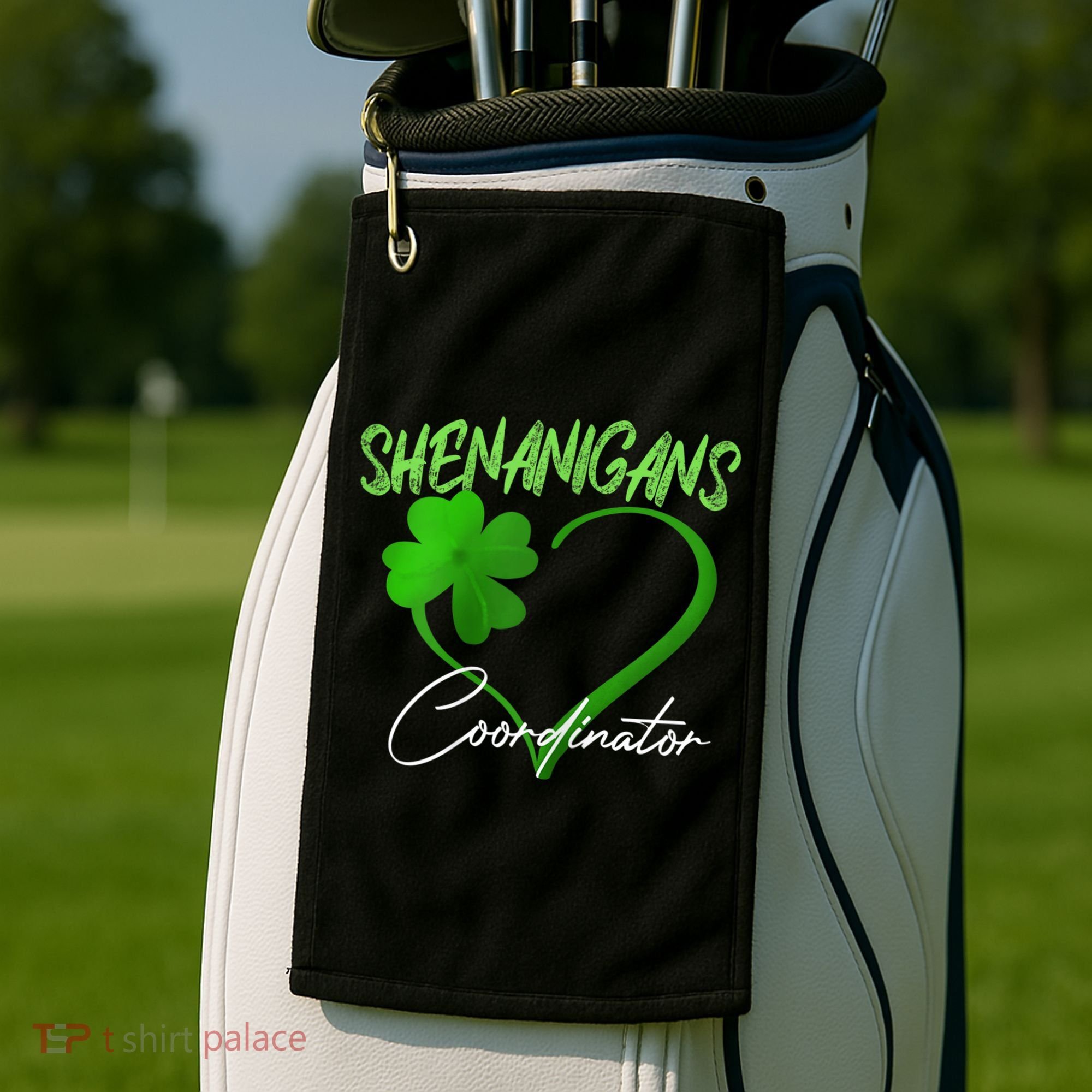 Wo Shenanigans Coordinator Green Heart Shamrock St Patricks Day Golf Towel
