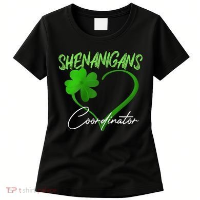 Wo Shenanigans Coordinator Green Heart Shamrock St Patricks Day Women's T-Shirt