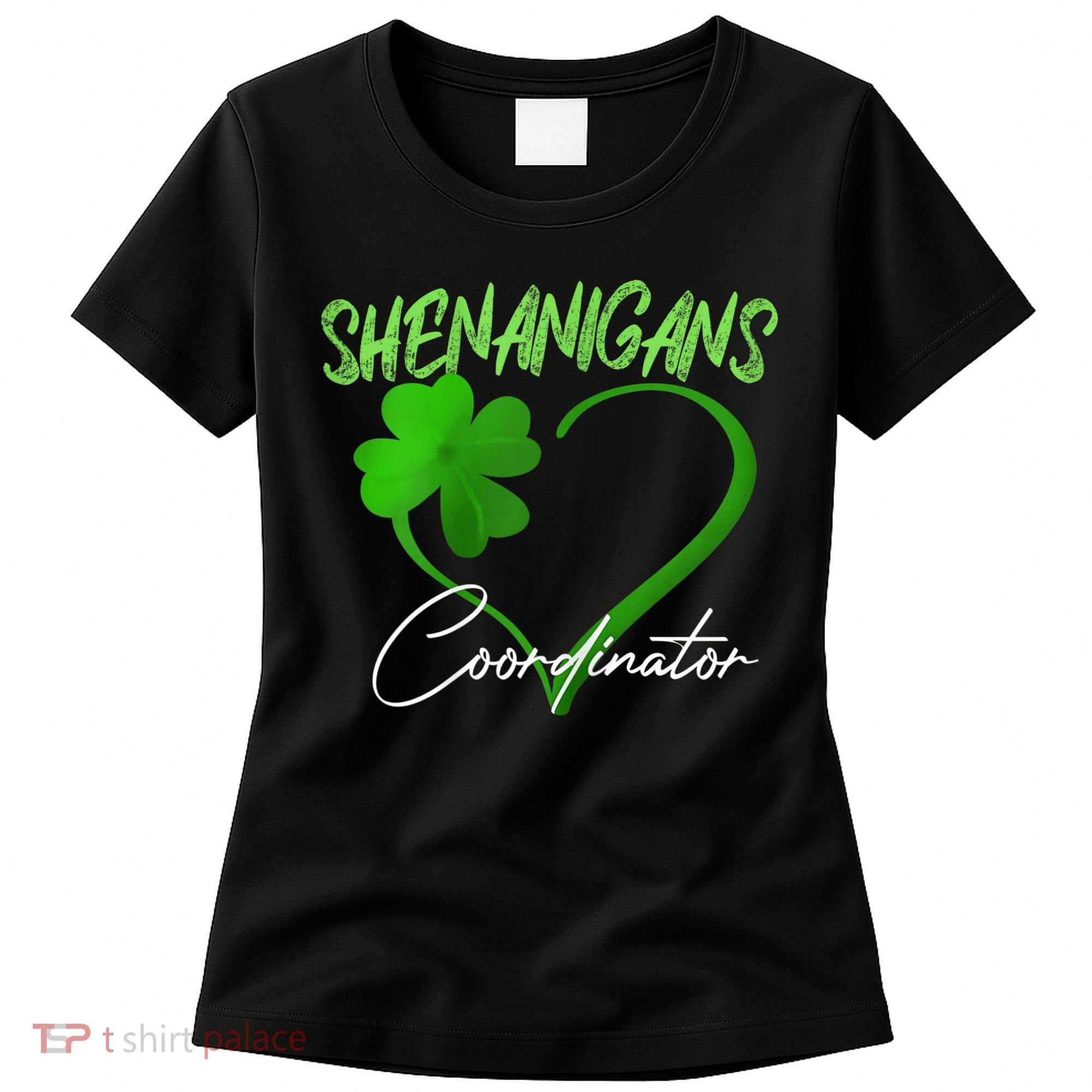 Wo Shenanigans Coordinator Green Heart Shamrock St Patricks Day Women's T-Shirt