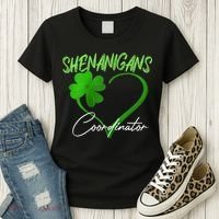 Wo Shenanigans Coordinator Green Heart Shamrock St Patricks Day Women's T-Shirt thumb 3