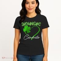 Wo Shenanigans Coordinator Green Heart Shamrock St Patricks Day Women's T-Shirt thumb 4