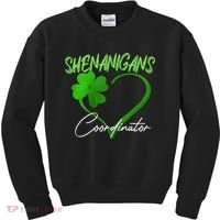 Wo Shenanigans Coordinator Green Heart Shamrock St Patricks Day Kids Sweatshirt thumb 0