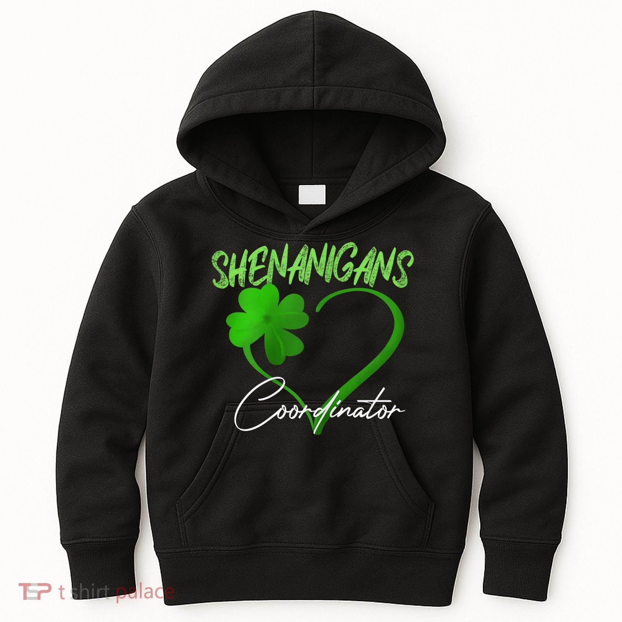 Wo Shenanigans Coordinator Green Heart Shamrock St Patricks Day Kids Hoodie