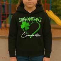 Wo Shenanigans Coordinator Green Heart Shamrock St Patricks Day Kids Hoodie thumb 3