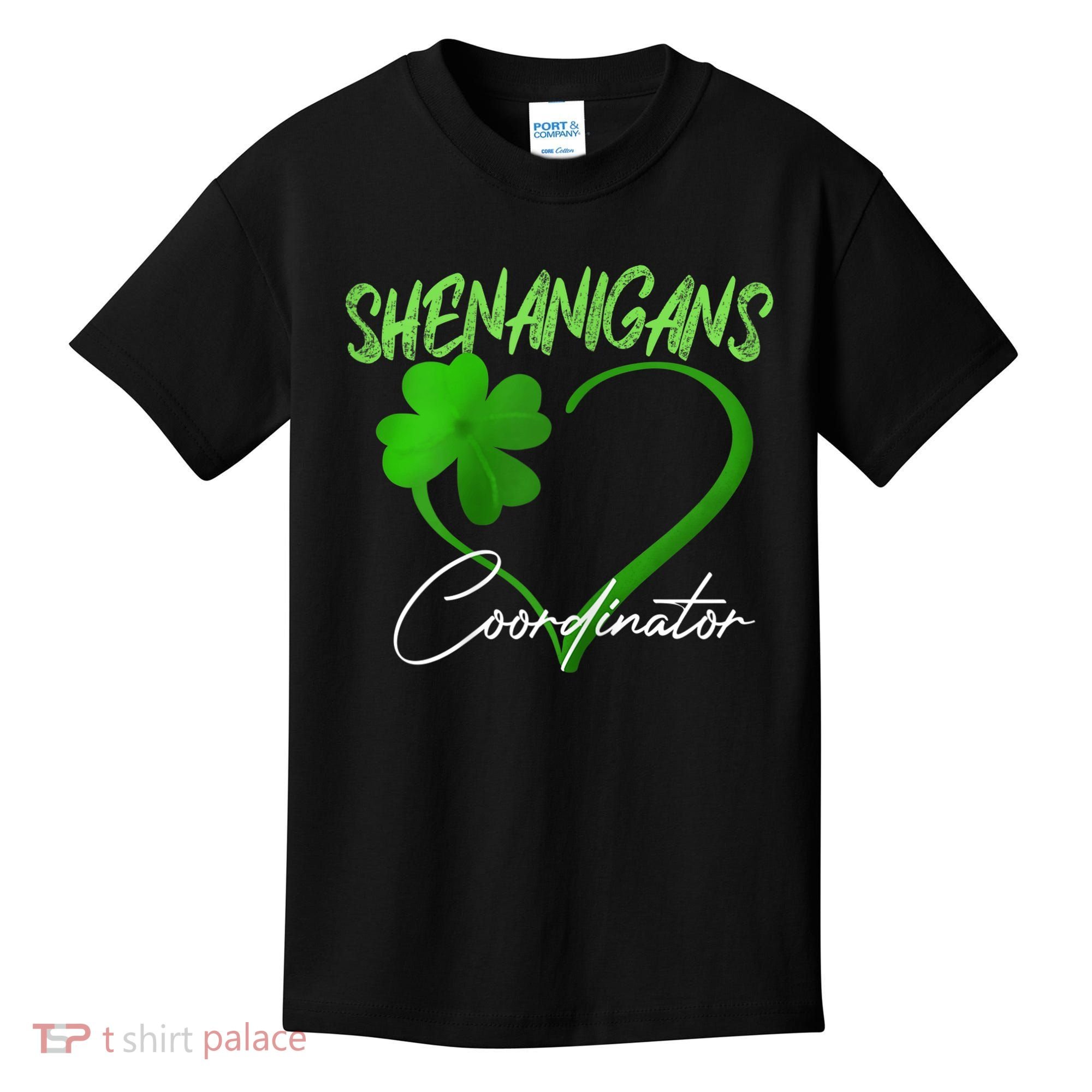 Wo Shenanigans Coordinator Green Heart Shamrock St Patricks Day Kids T-Shirt