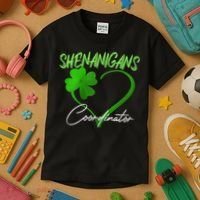 Wo Shenanigans Coordinator Green Heart Shamrock St Patricks Day Kids T-Shirt thumb 3