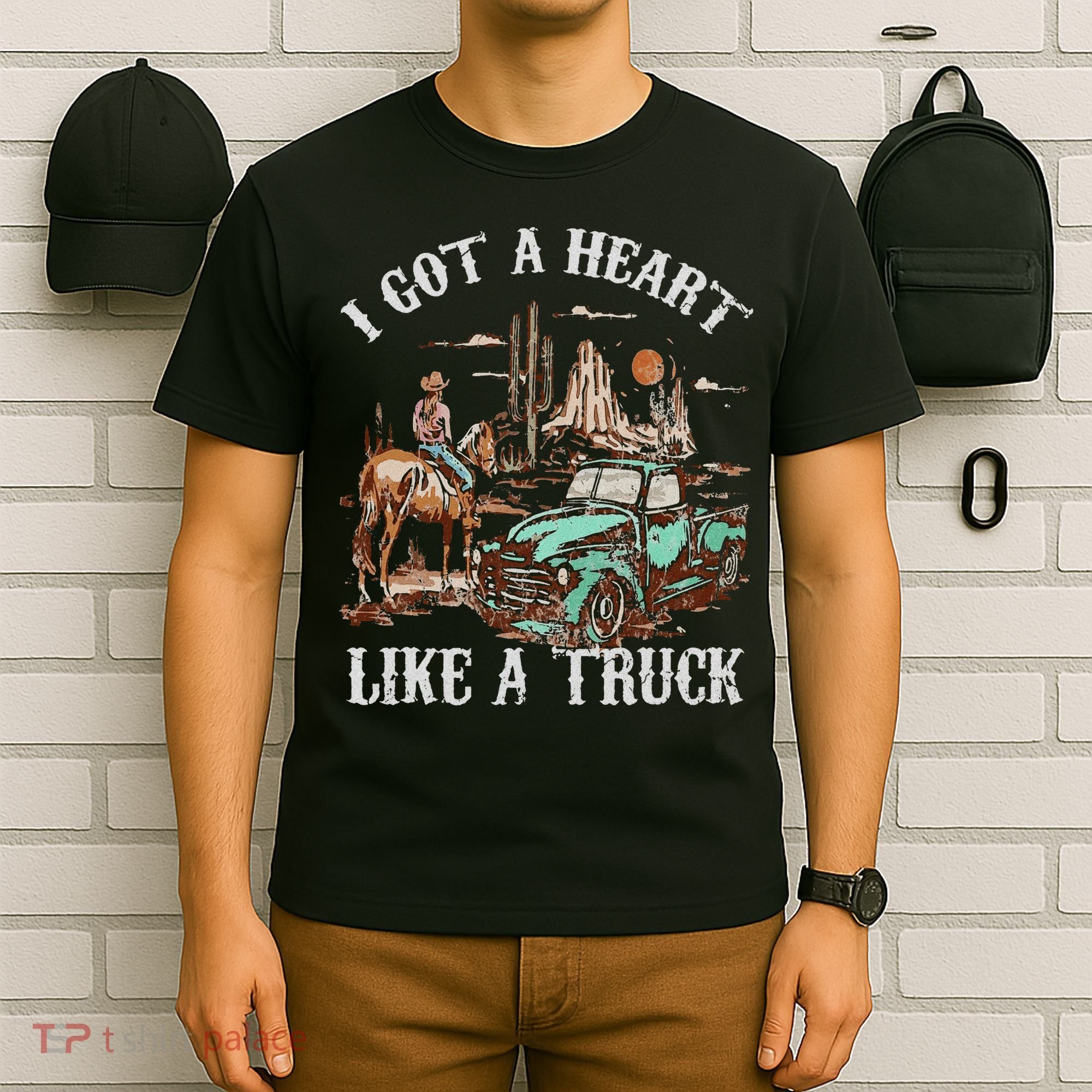 Western Sunset Cow I Got A Heart Like A Truck Vintage T-Shirt