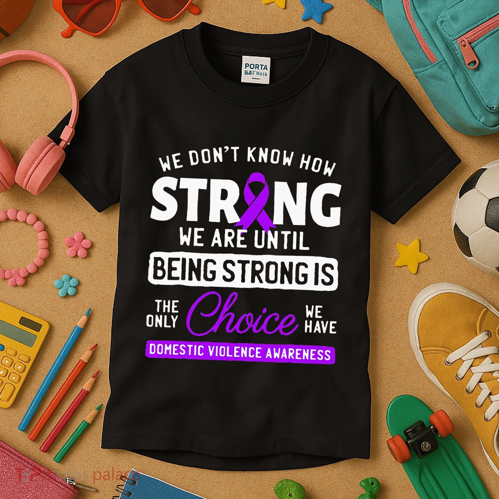Warrior Survivor Domestic Violence Awareness Purple Ribbon Kids T-Shirt