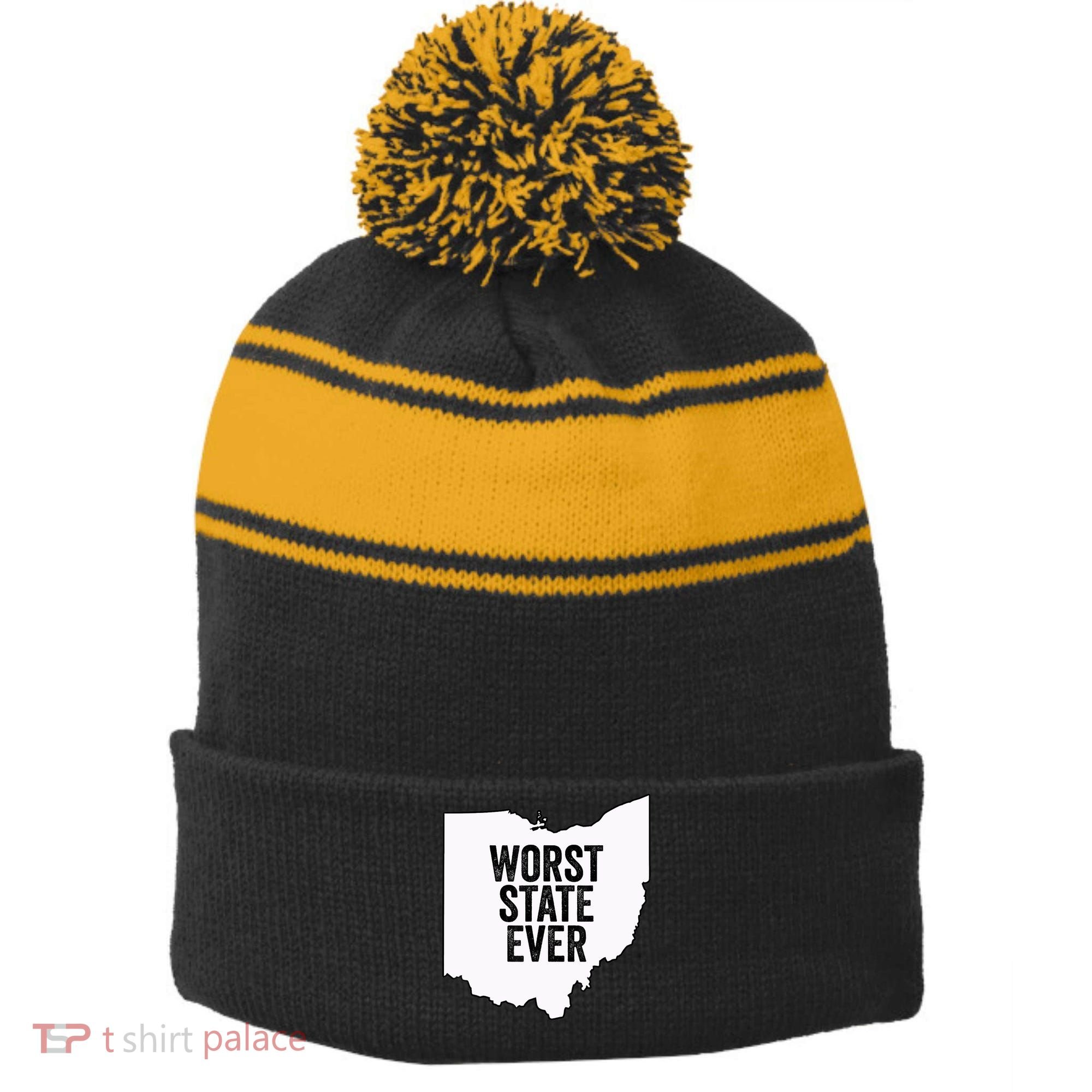 Worst State Ever, Ohio Sucks Gift Stripe Pom Pom Beanie