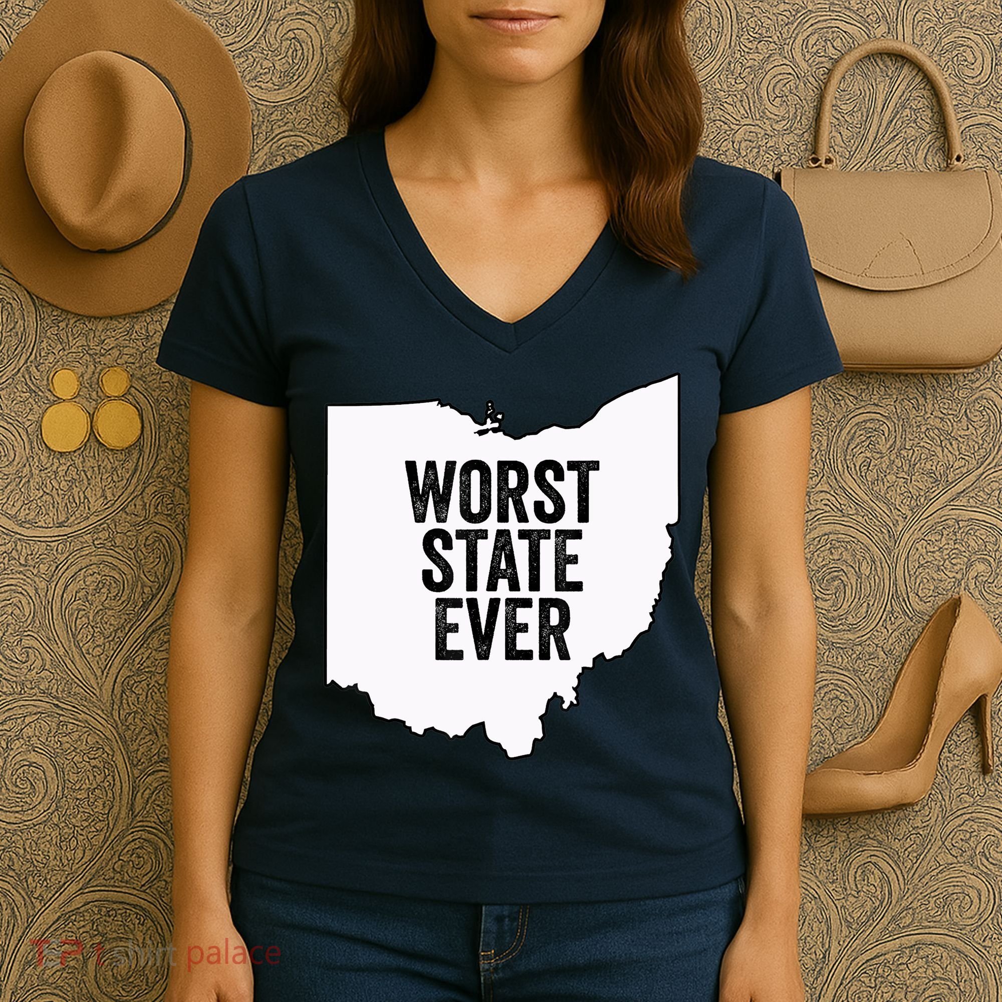 Worst State Ever, Ohio Sucks Gift Women's V-Neck T-Shirt
