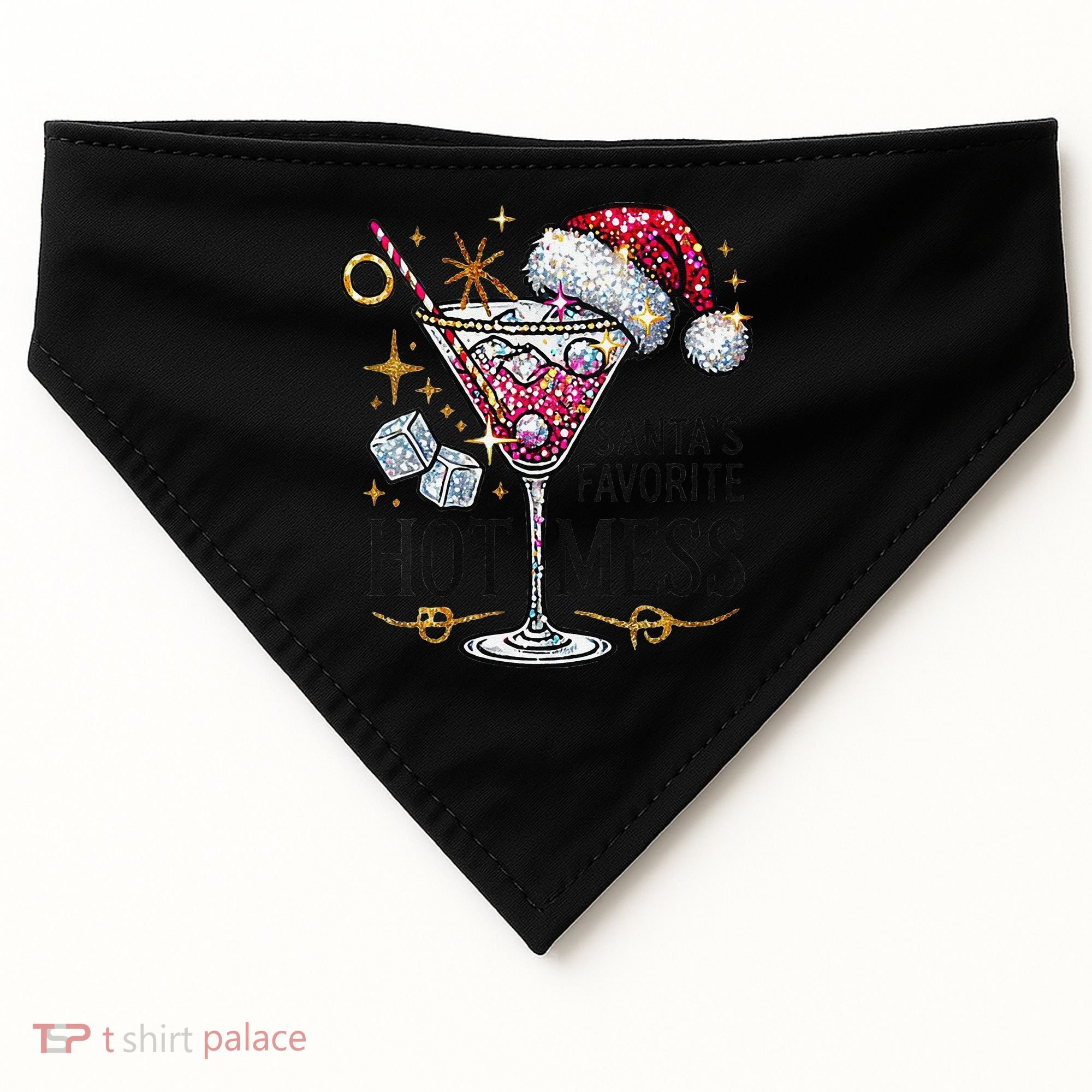 Women Santas Favorite Hot Mess Funny Margarita Gift USA-Made Doggie Bandana
