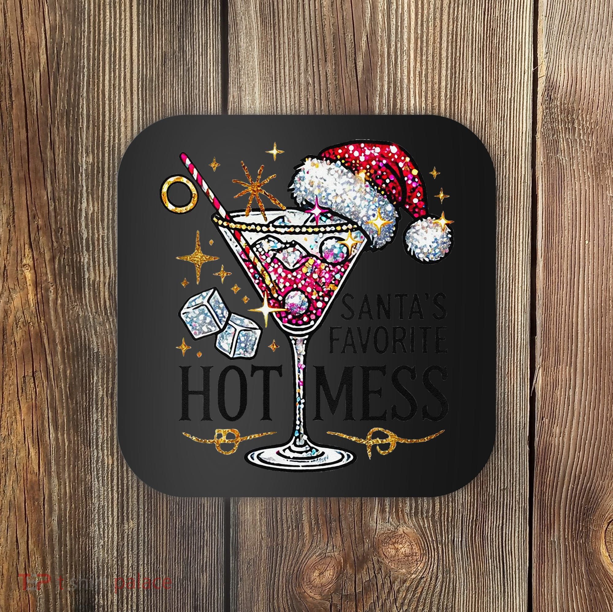 Women Santas Favorite Hot Mess Funny Margarita Gift Coaster