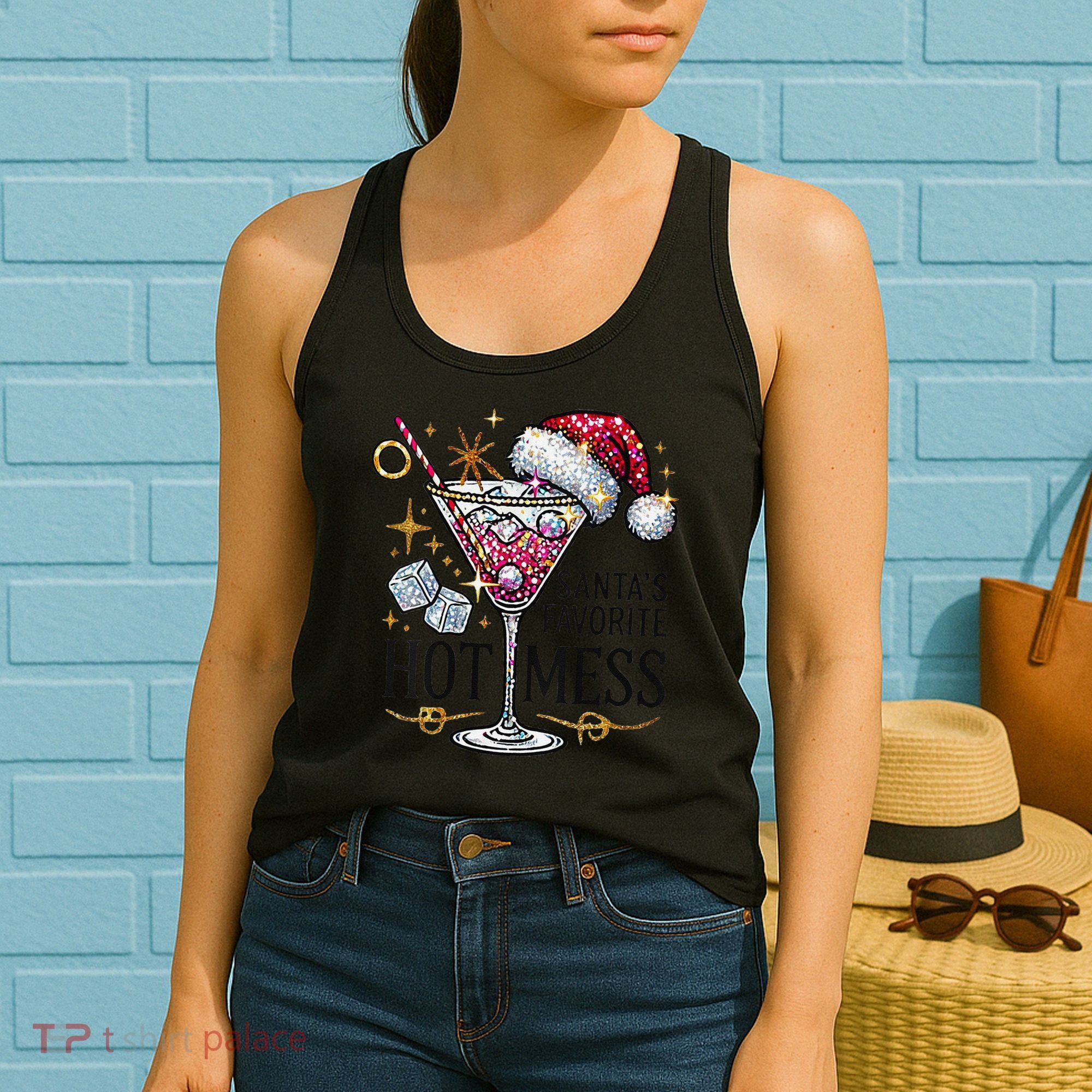 Women Santas Favorite Hot Mess Funny Margarita Gift Women's Tank Top