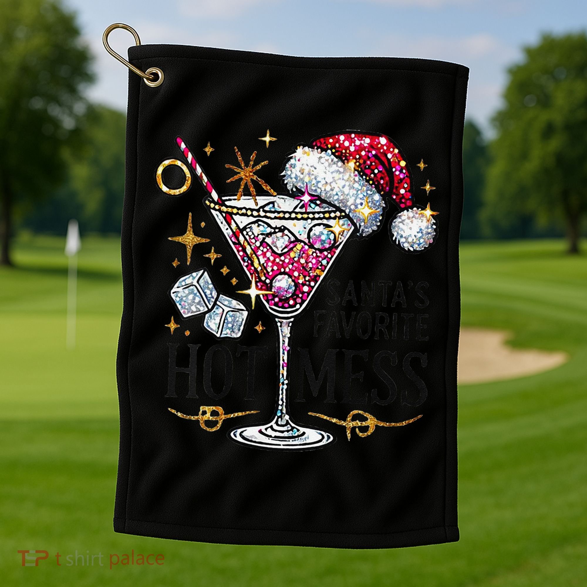 Women Santas Favorite Hot Mess Funny Margarita Gift Golf Towel