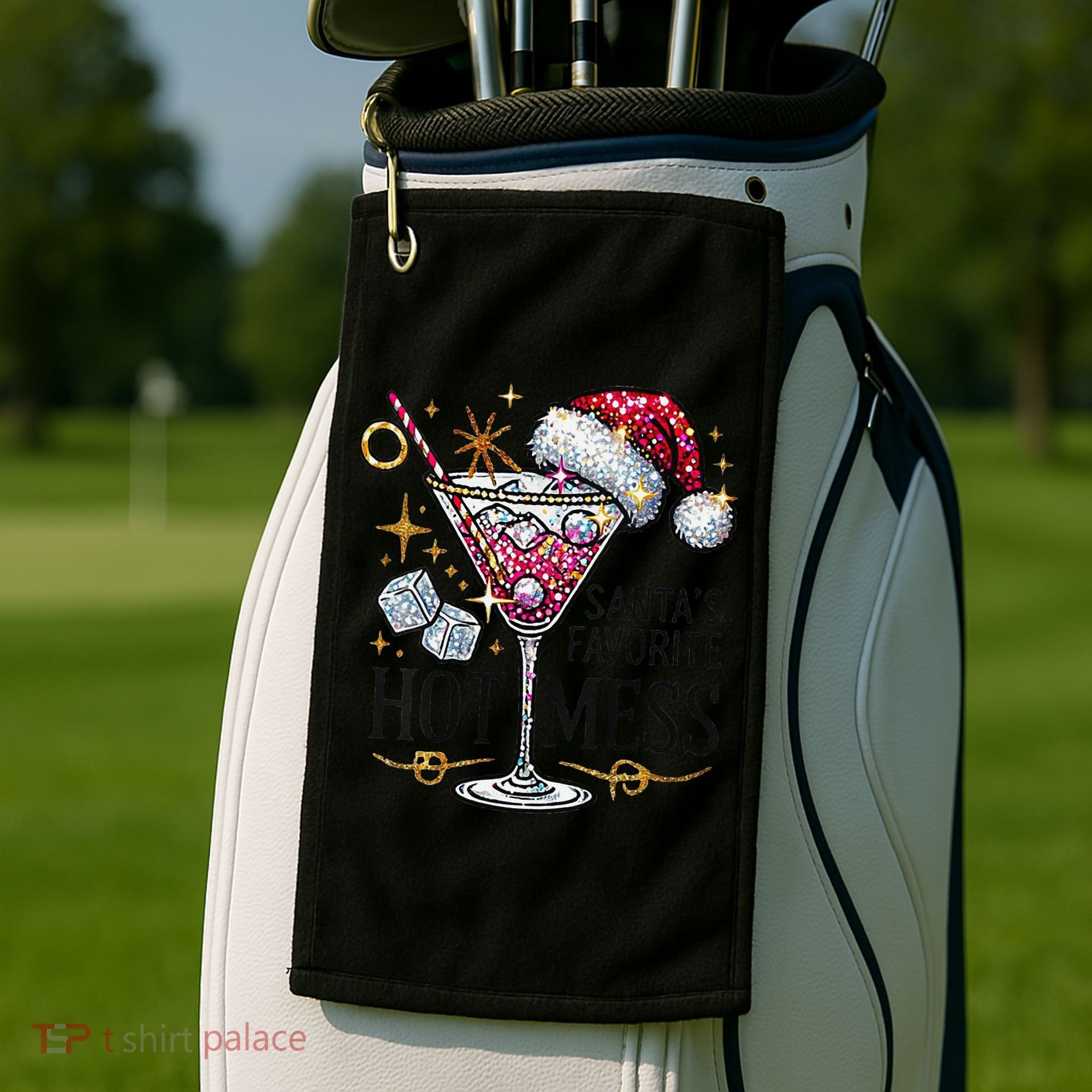 Women Santas Favorite Hot Mess Funny Margarita Gift Golf Towel