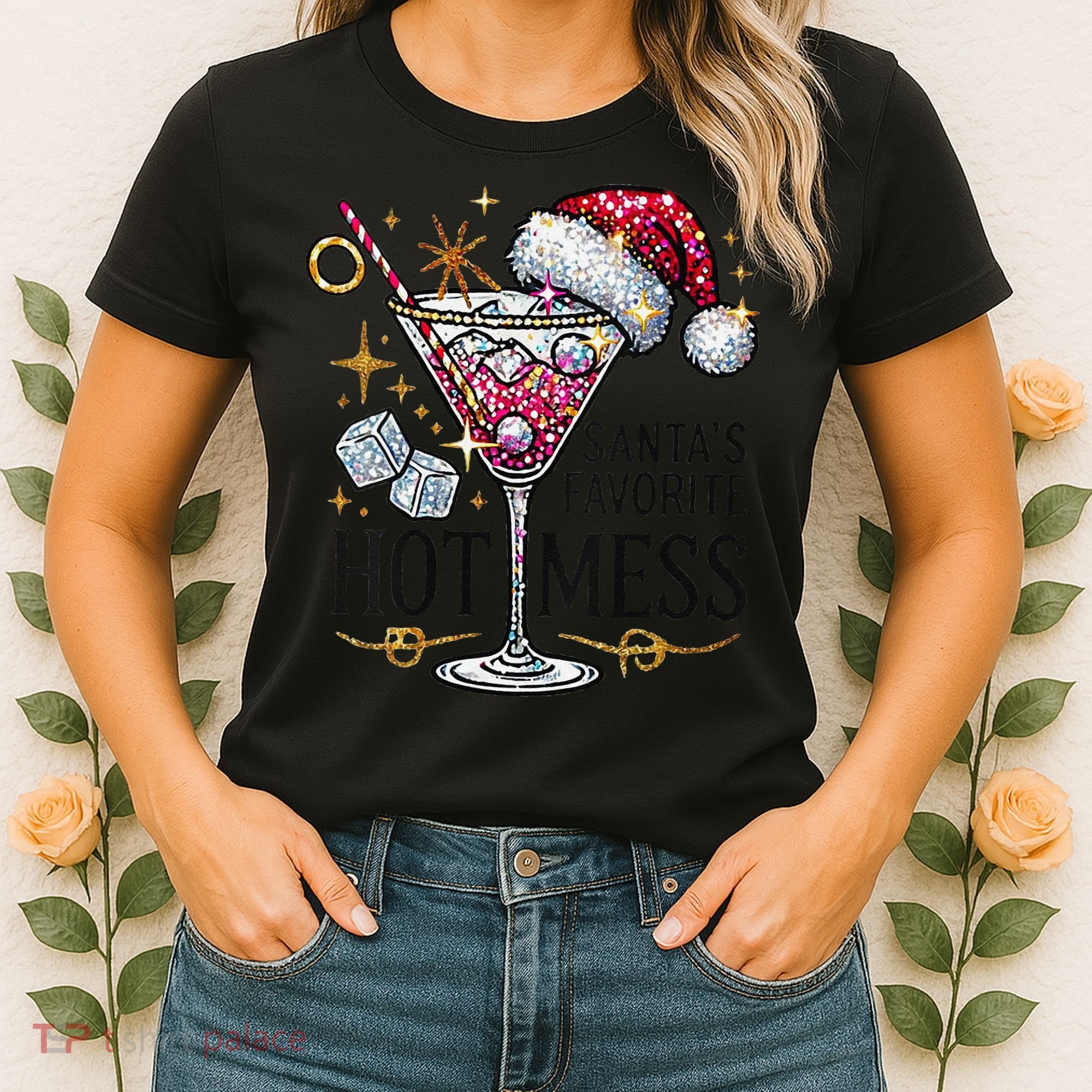 Women Santas Favorite Hot Mess Funny Margarita Gift Women's T-Shirt